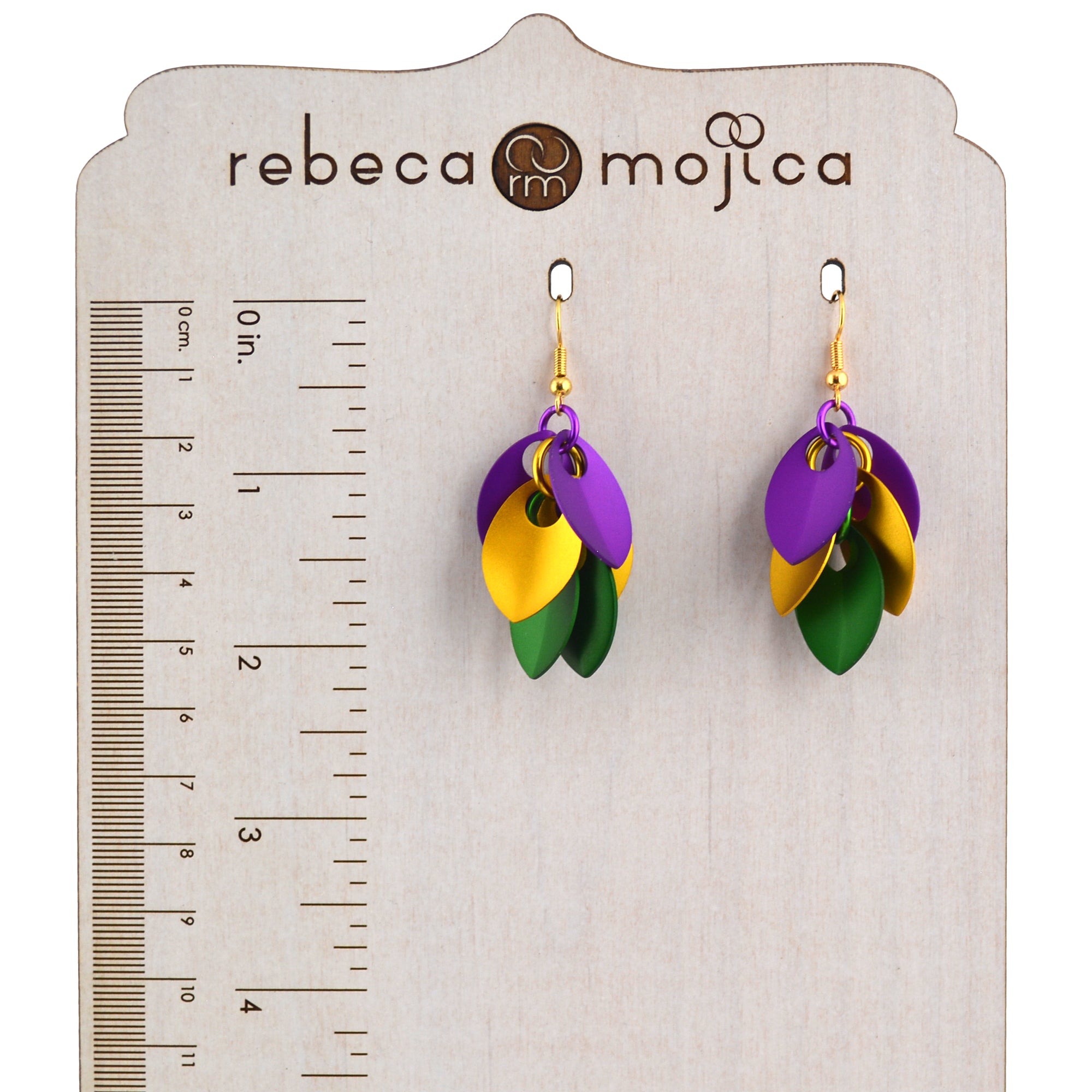Mardi Gras Cascading Leaves Short Earrings