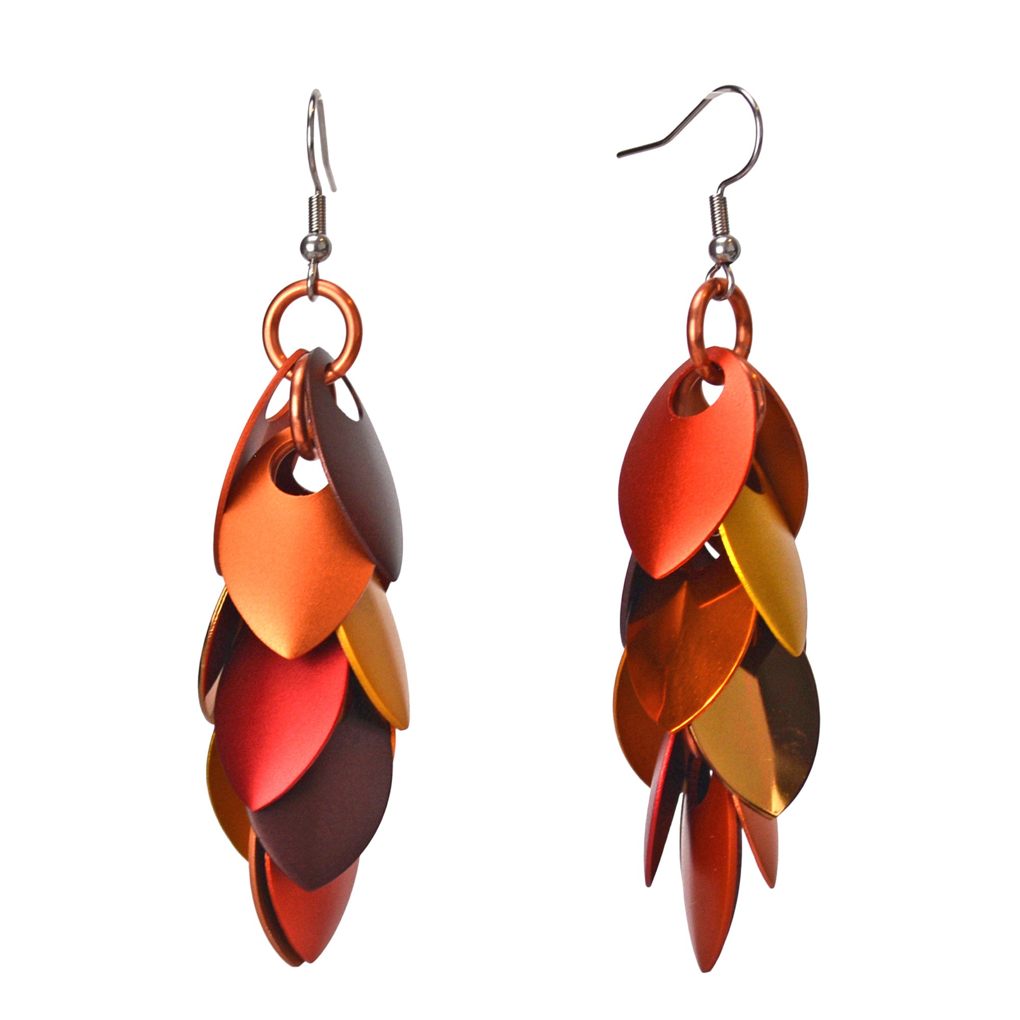 Long Feathered Earrings - Autumn Leaves