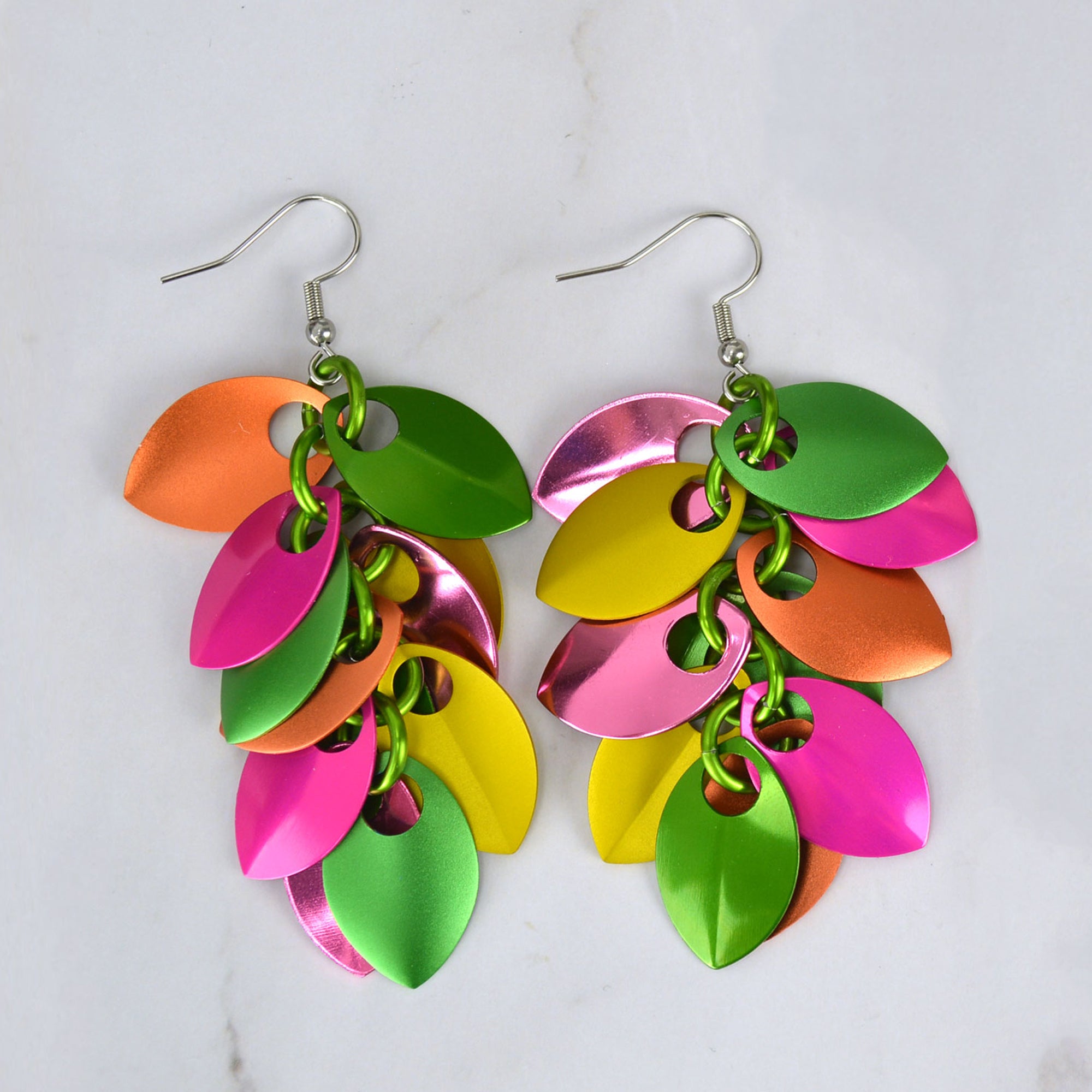 Long Feathered Earrings - Summer Citrus