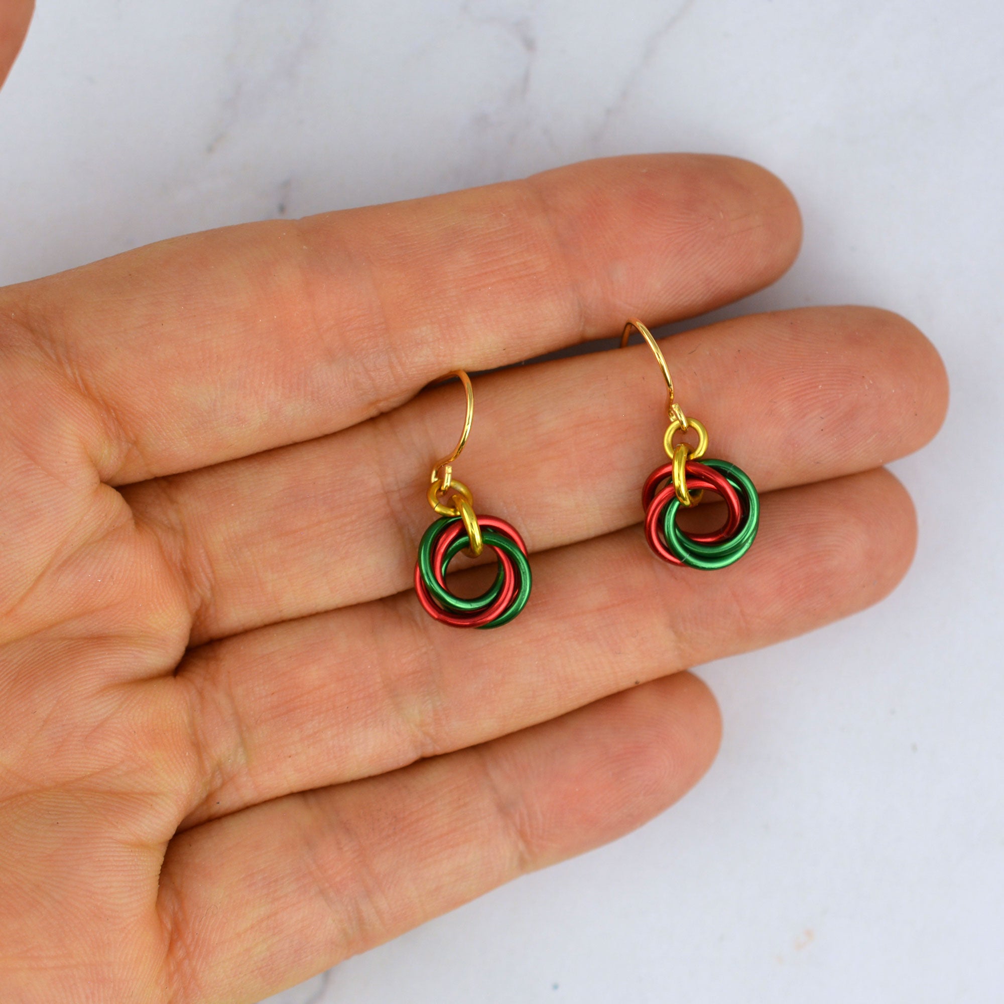 Red & Green Christmas Holidays Mini Knot Earring