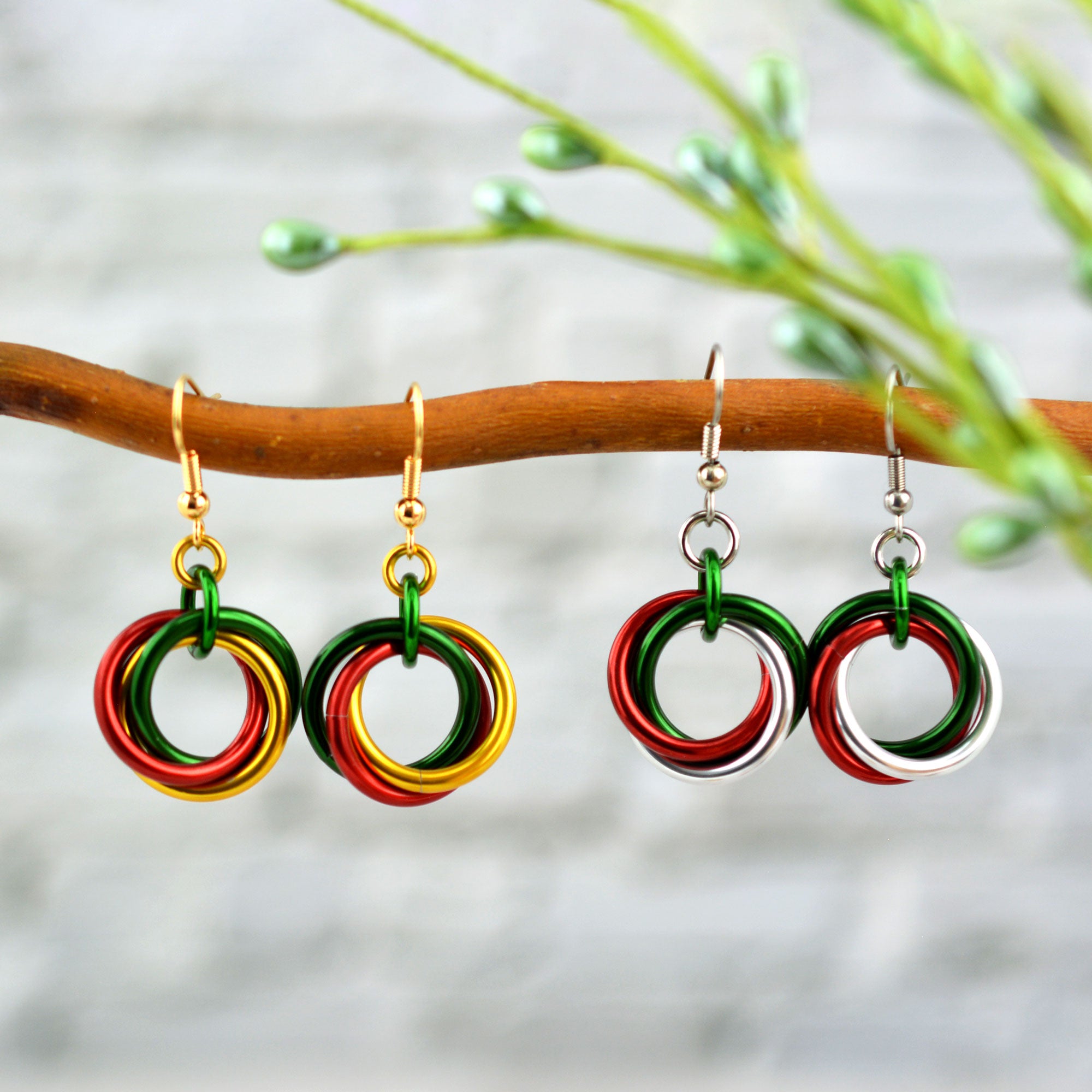 Red & Green Christmas Holidays Large Knot Earrings