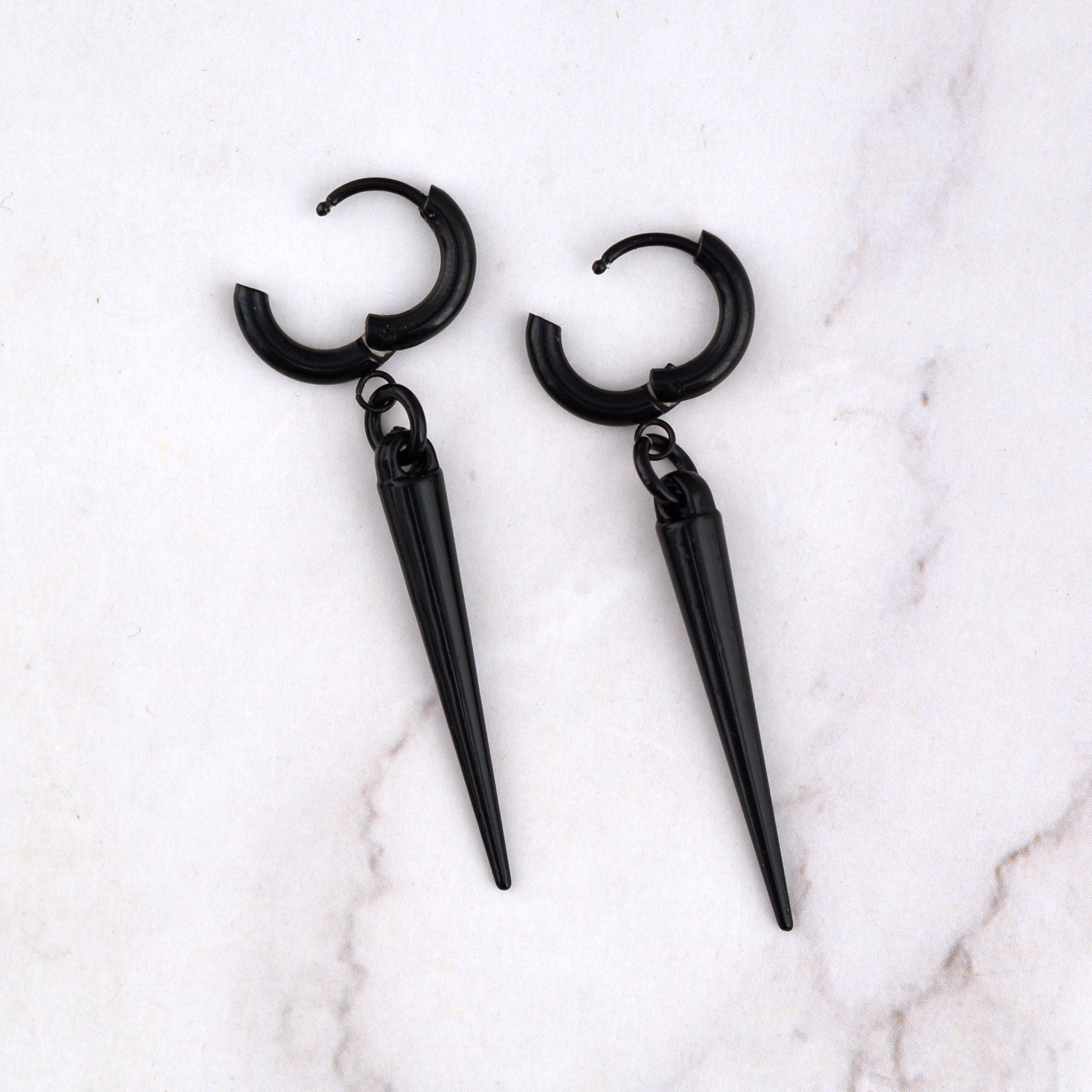 Black Huggie Spike Earrings