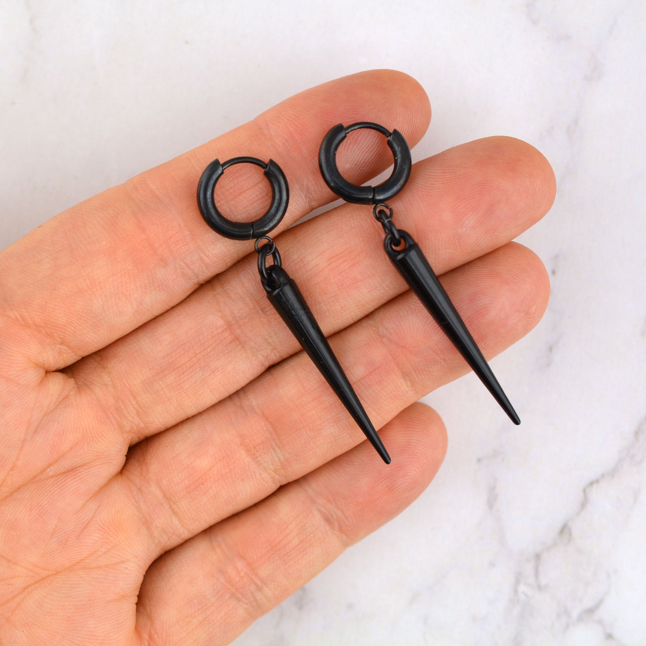 Black Huggie Spike Earrings
