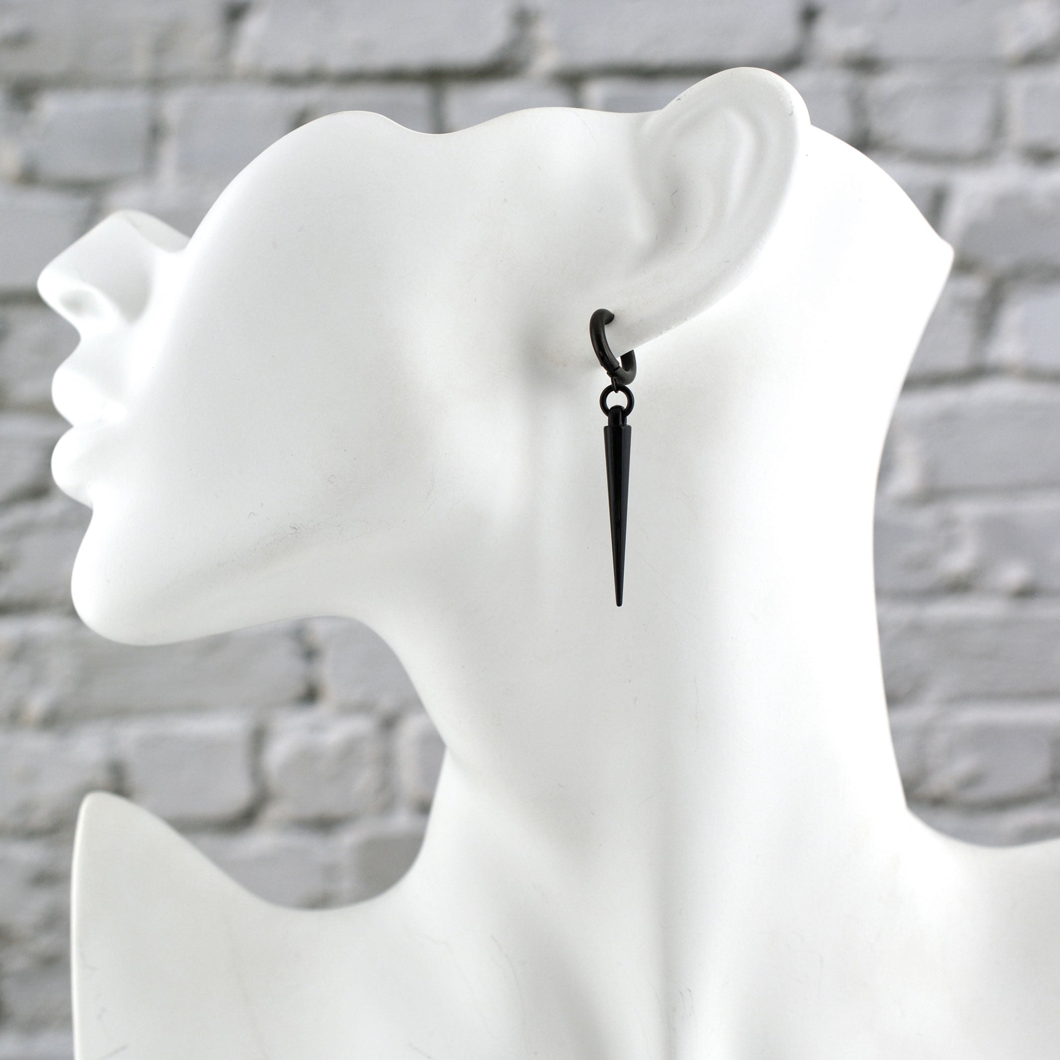 Black Huggie Spike Earrings