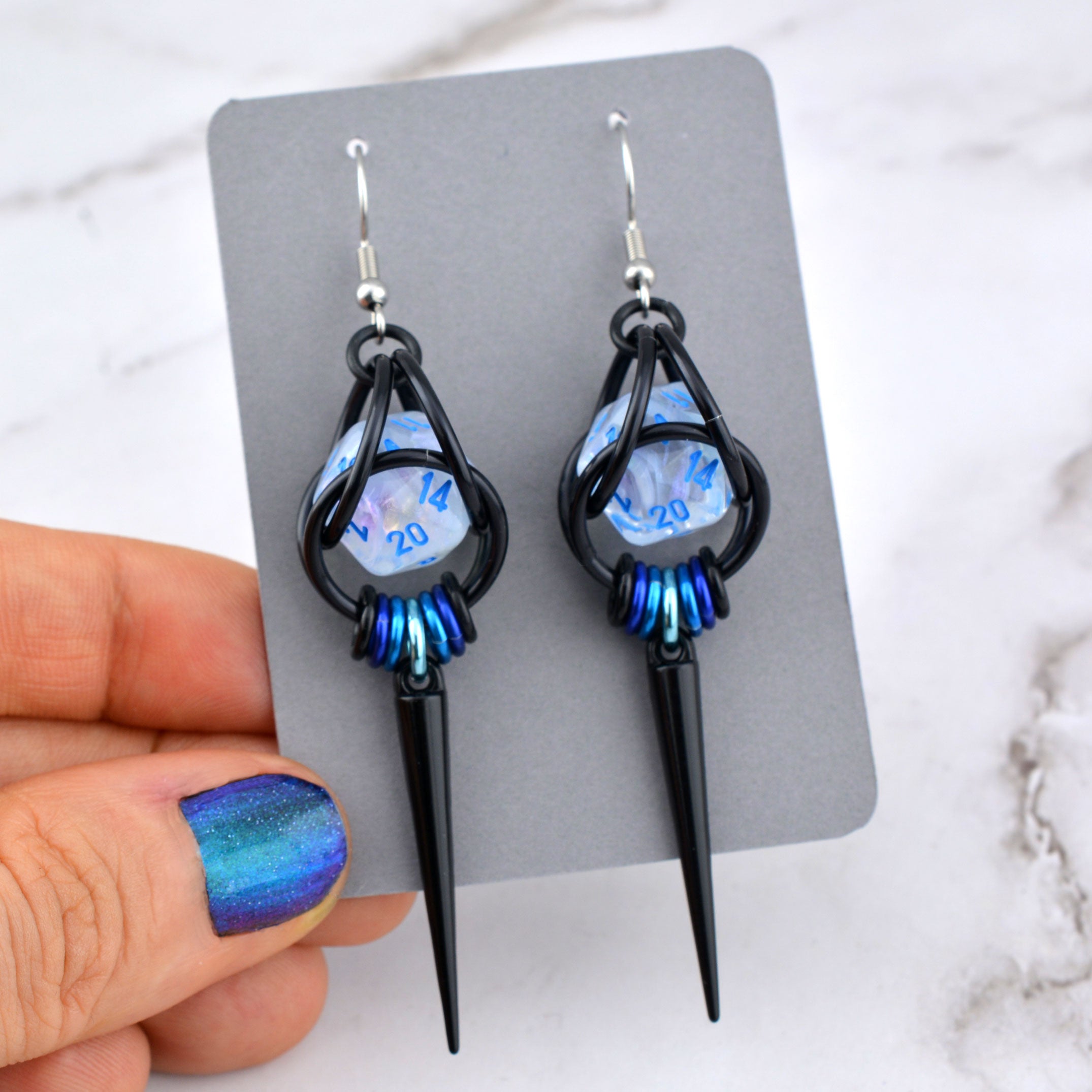 Black Spike UV Reactive d20 Earrings