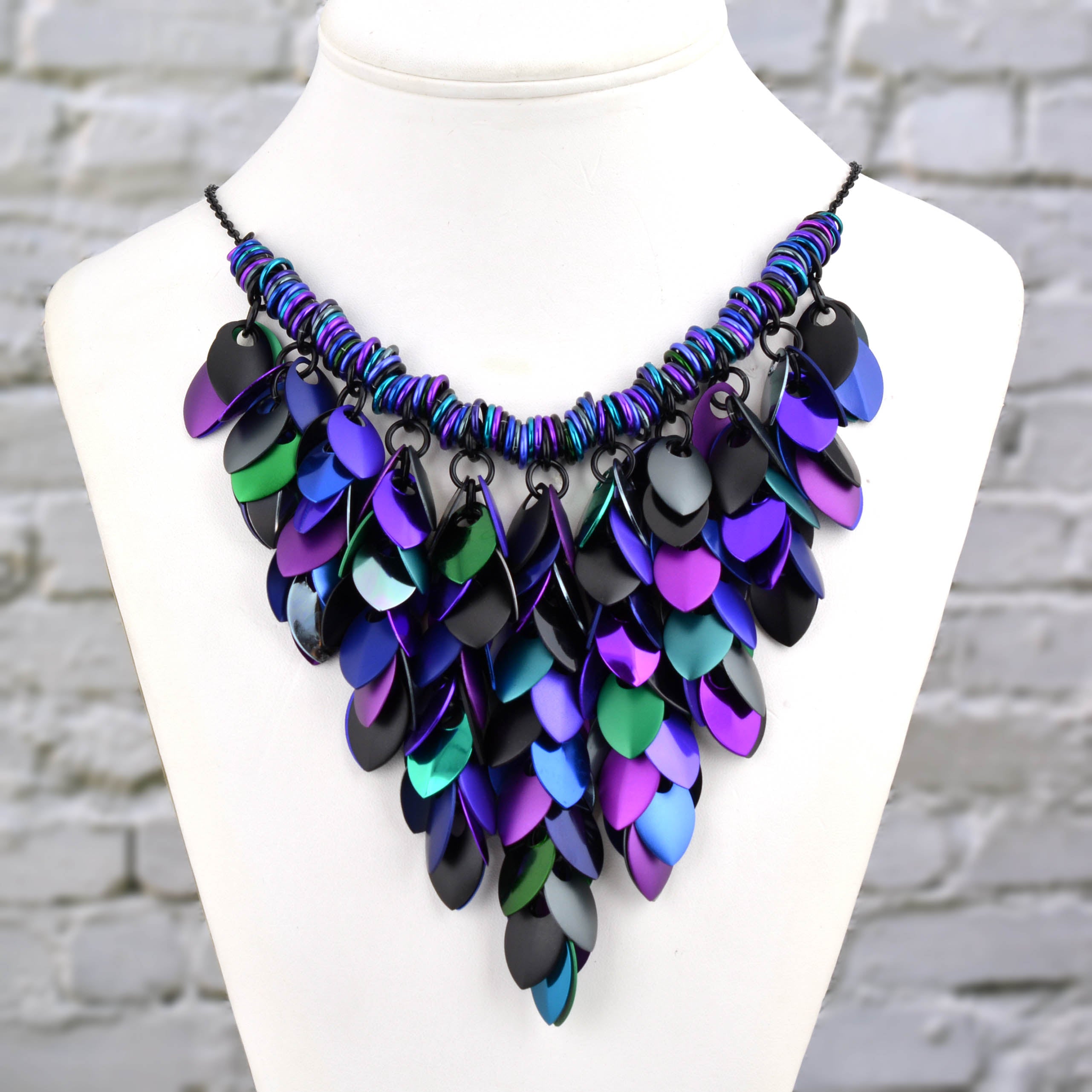 Feathered Bib Necklace - Dark Mermaid