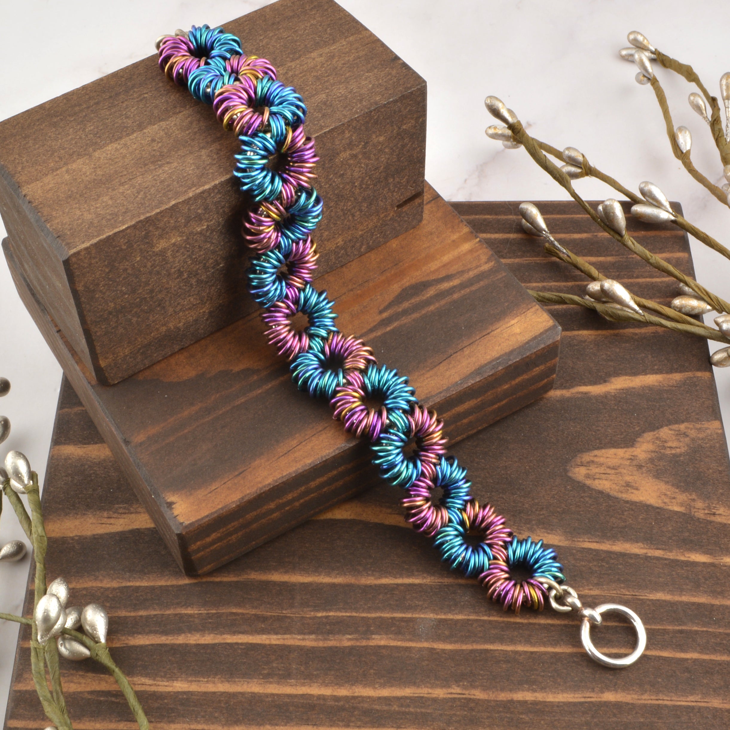 SALE: Coiled DNA Niobium & Sterling Bracelet - SMALL - Approx 7"