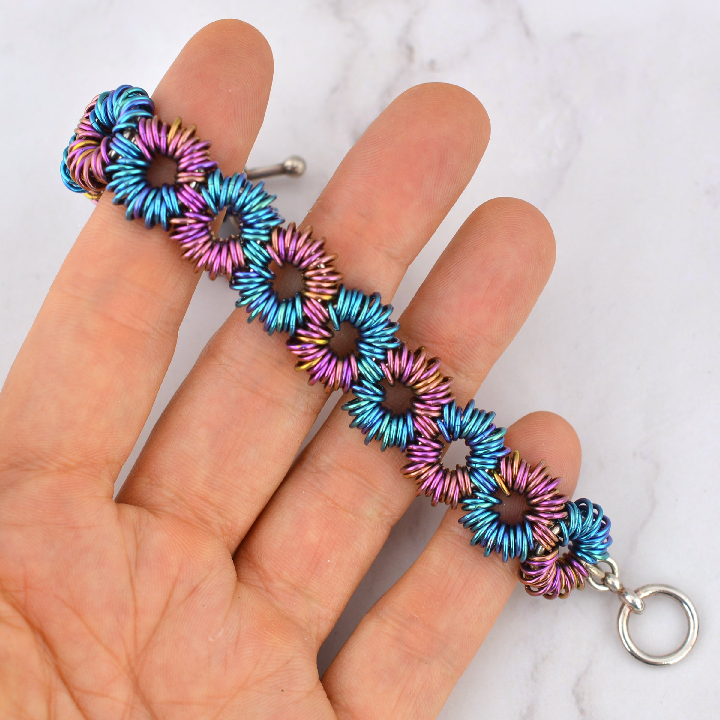 SALE: Coiled DNA Niobium & Sterling Bracelet - SMALL - Approx 7"