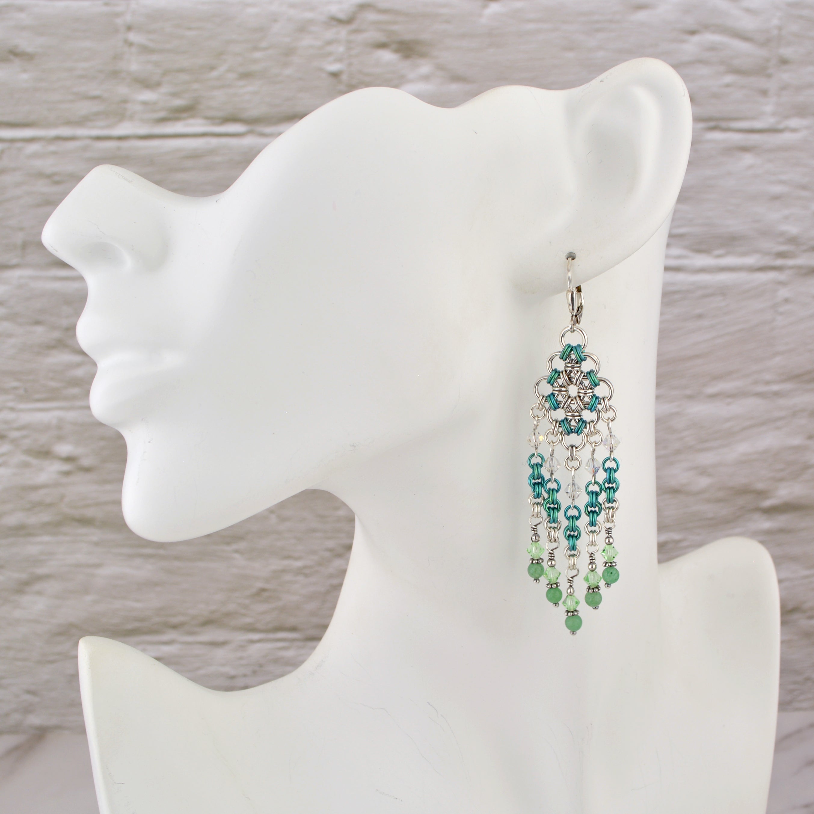 SALE: Sterling Silver + Green Chandelier Earrings