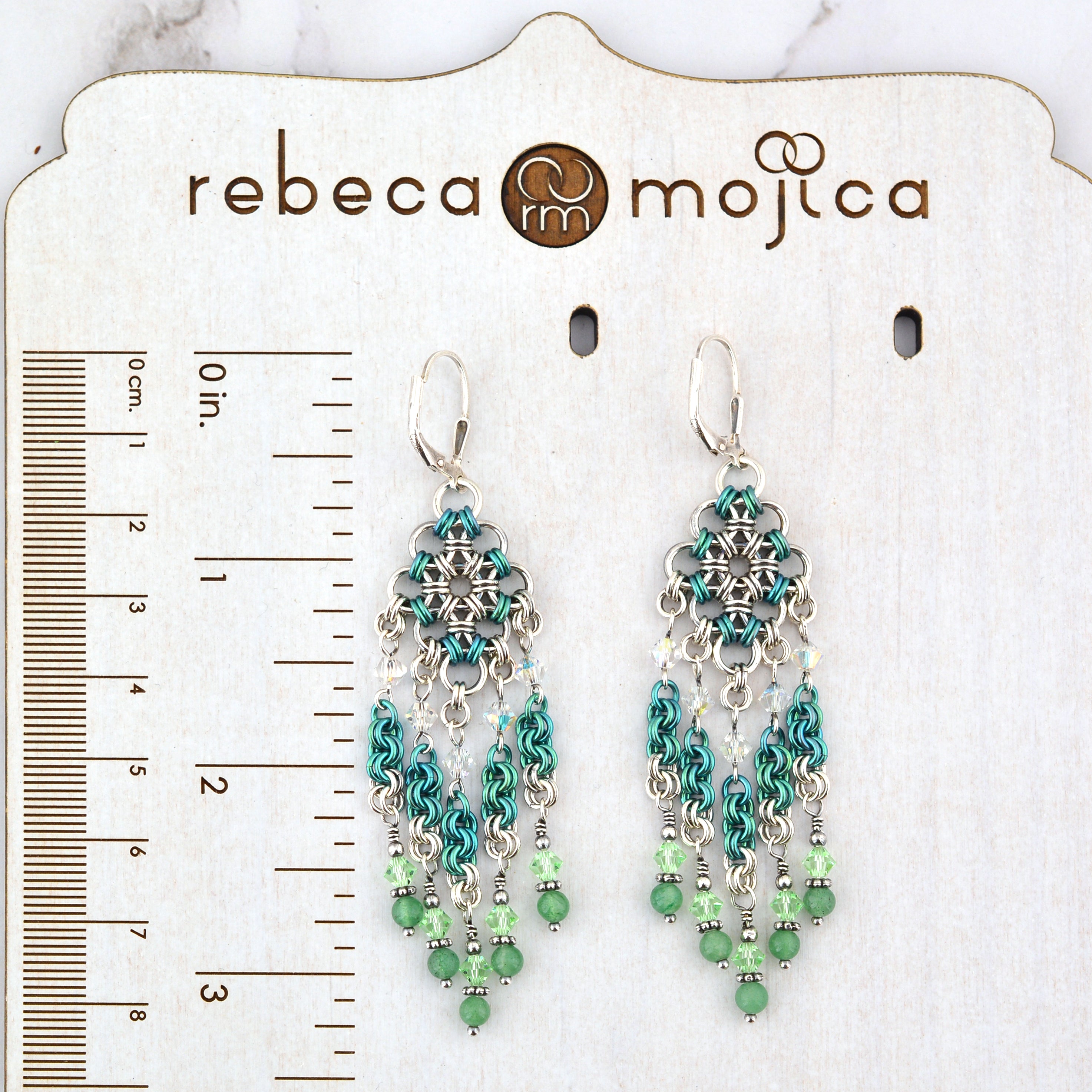 SALE: Sterling Silver + Green Chandelier Earrings