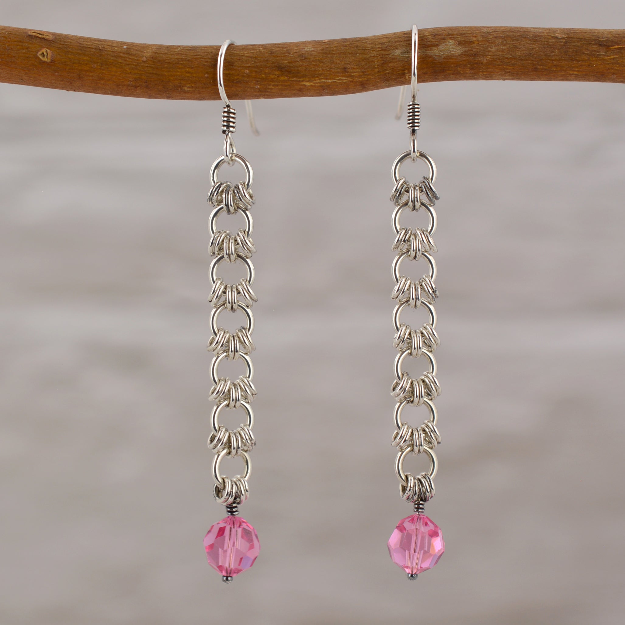 SALE: Sterling Silver Fringe Earring With Pink Crystal