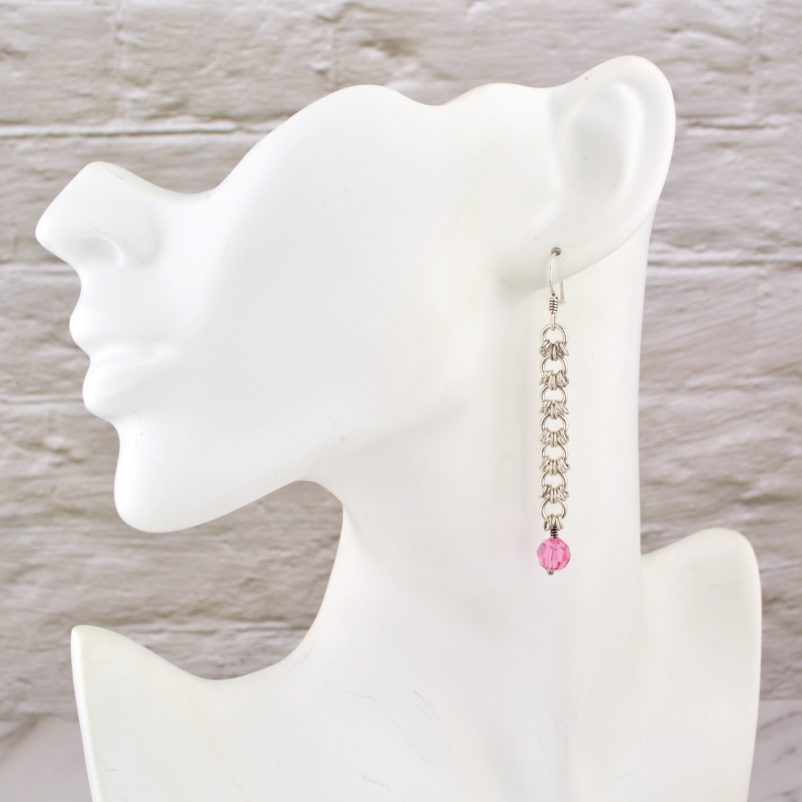 SALE: Sterling Silver Fringe Earring With Pink Crystal