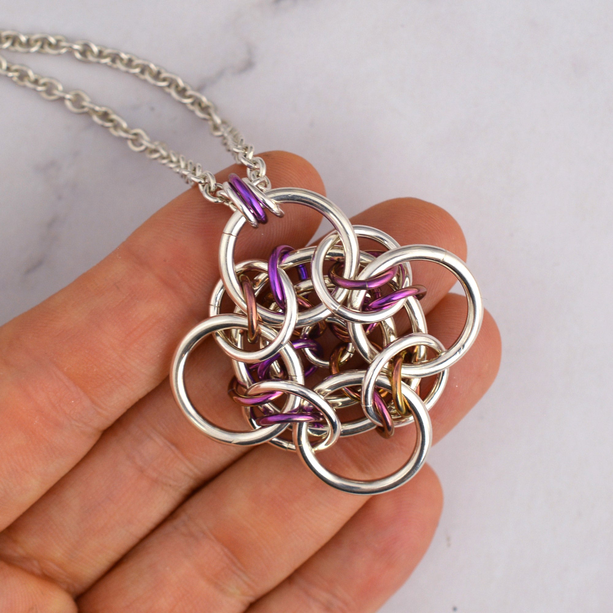 SALE: Gaelic Rose Pendant in Sterling and Niobium - on 19" chain
