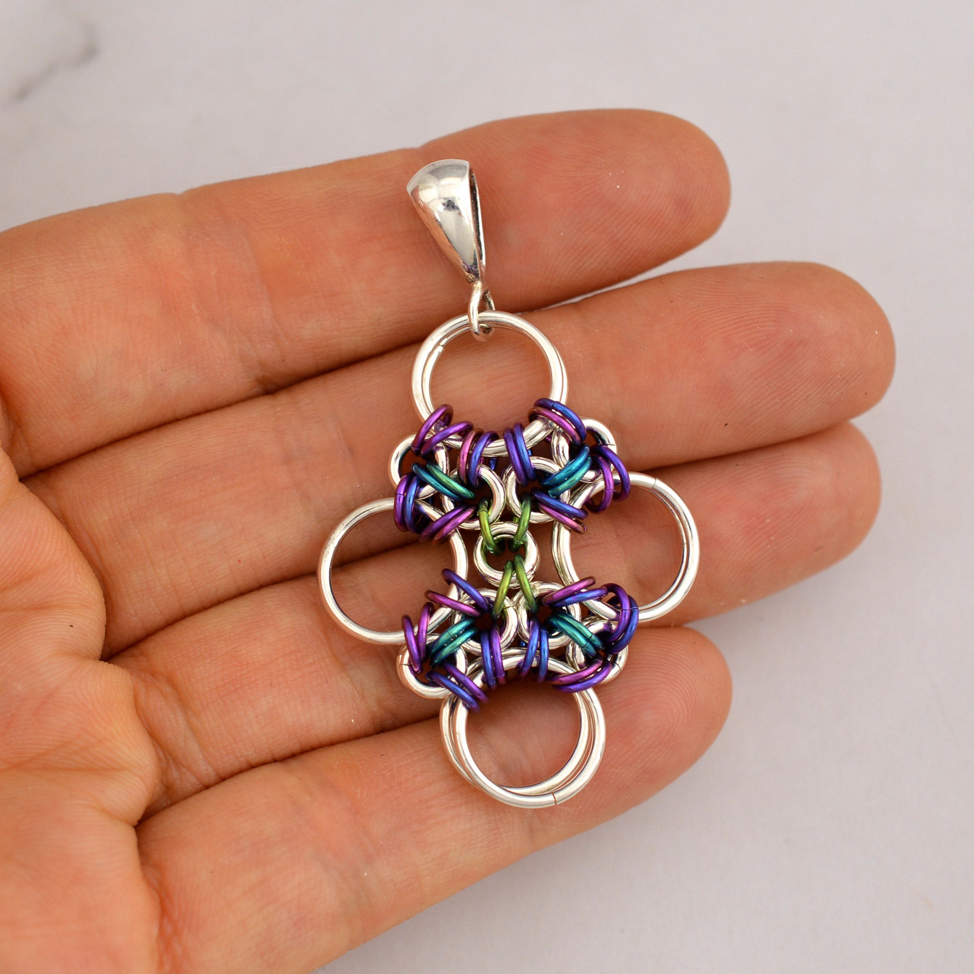 SALE: Japanese Cross Pendant in Sterling Silver and Niobium