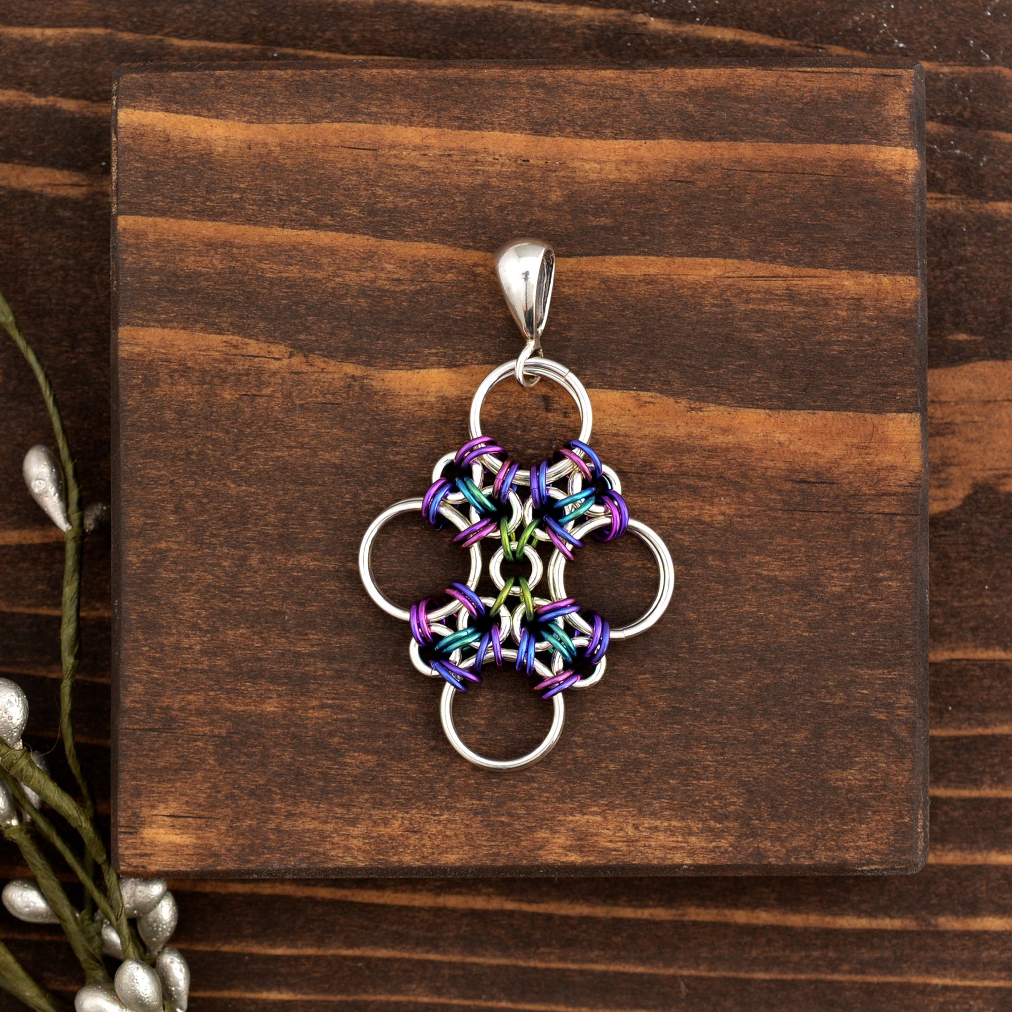 SALE: Japanese Cross Pendant in Sterling Silver and Niobium