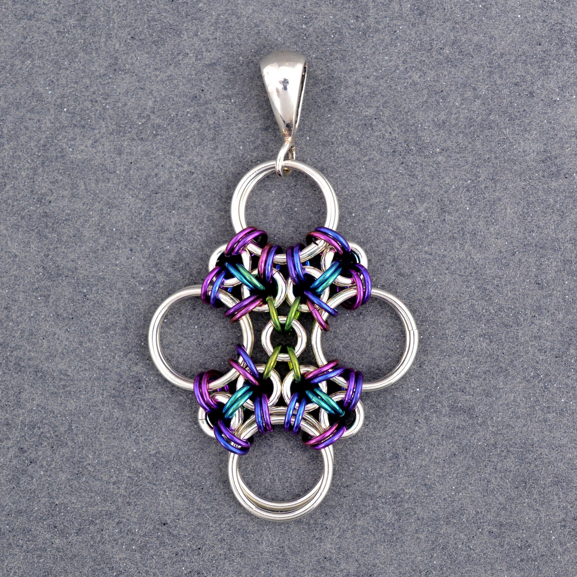 SALE: Japanese Cross Pendant in Sterling Silver and Niobium