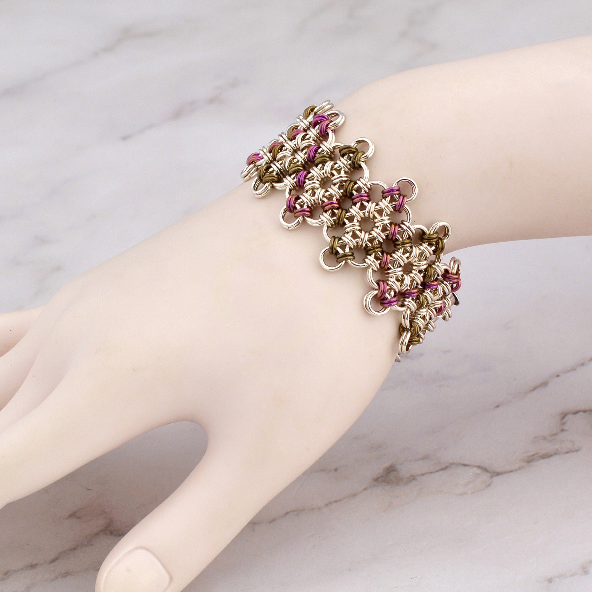 SALE: Japanese Diamond Bracelet - Pink and Brown - XS (6.25")