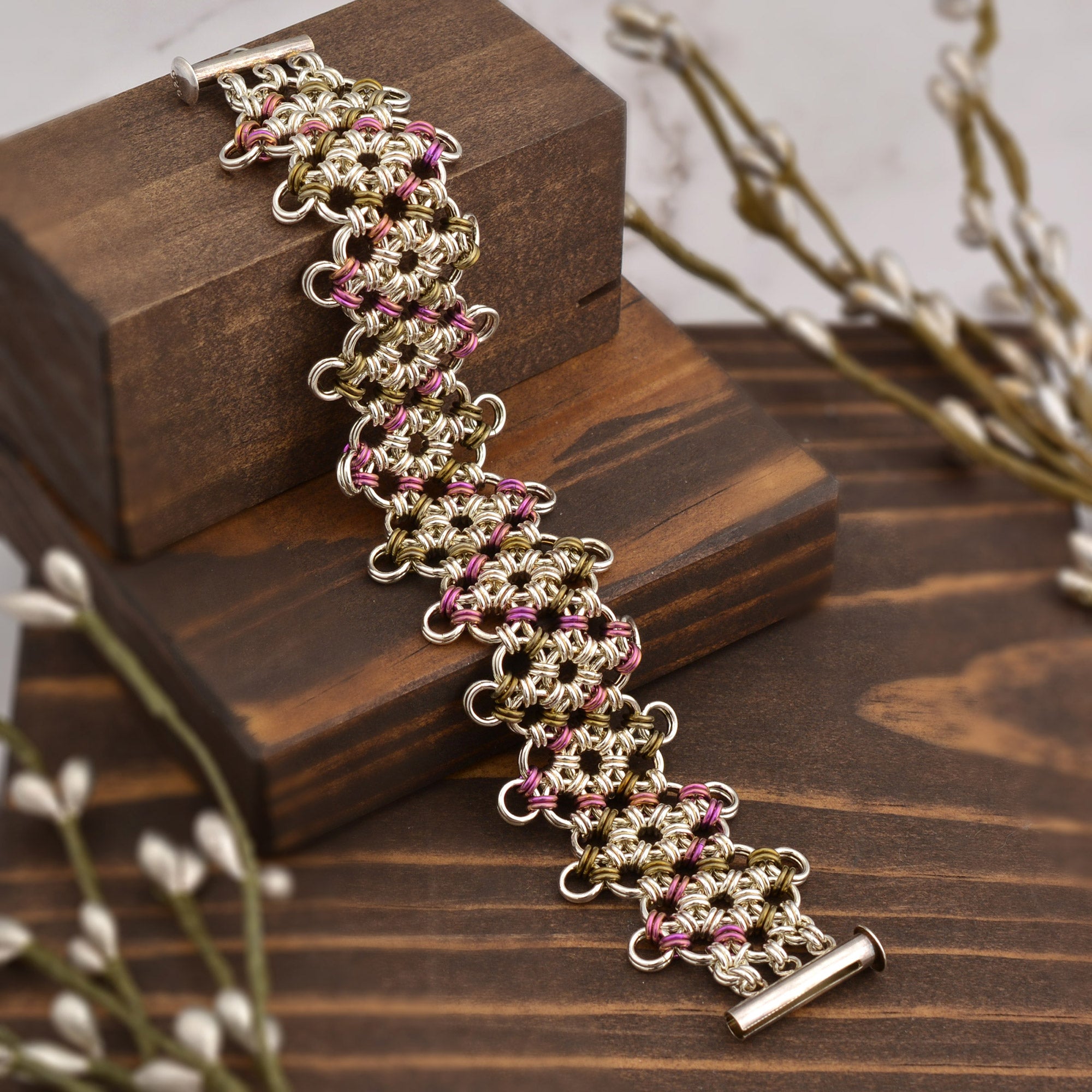 SALE: Japanese Diamond Bracelet - Pink and Brown - XS (6.25")