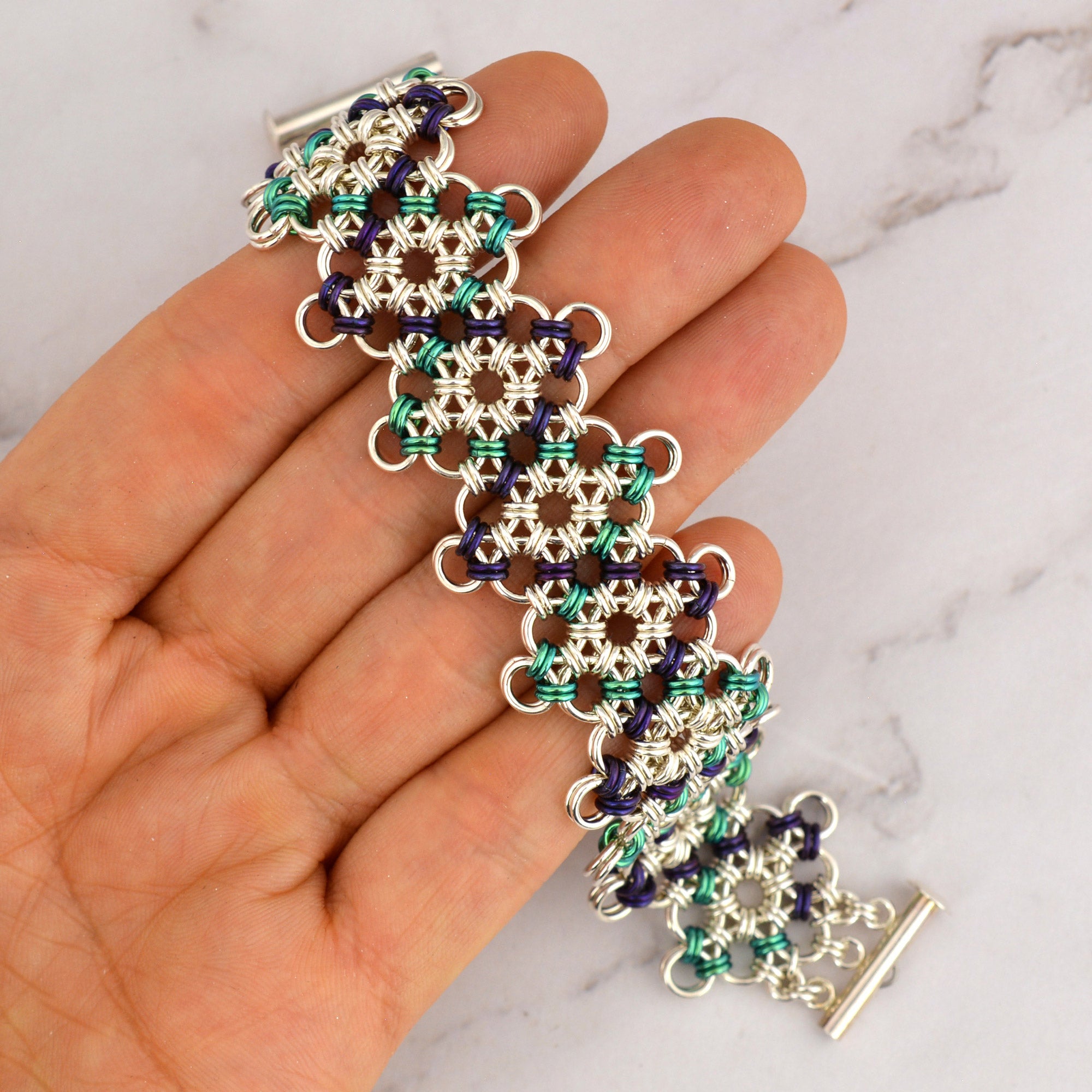 SALE: Japanese Diamond Bracelet - Green and Plum - Small (6.75")