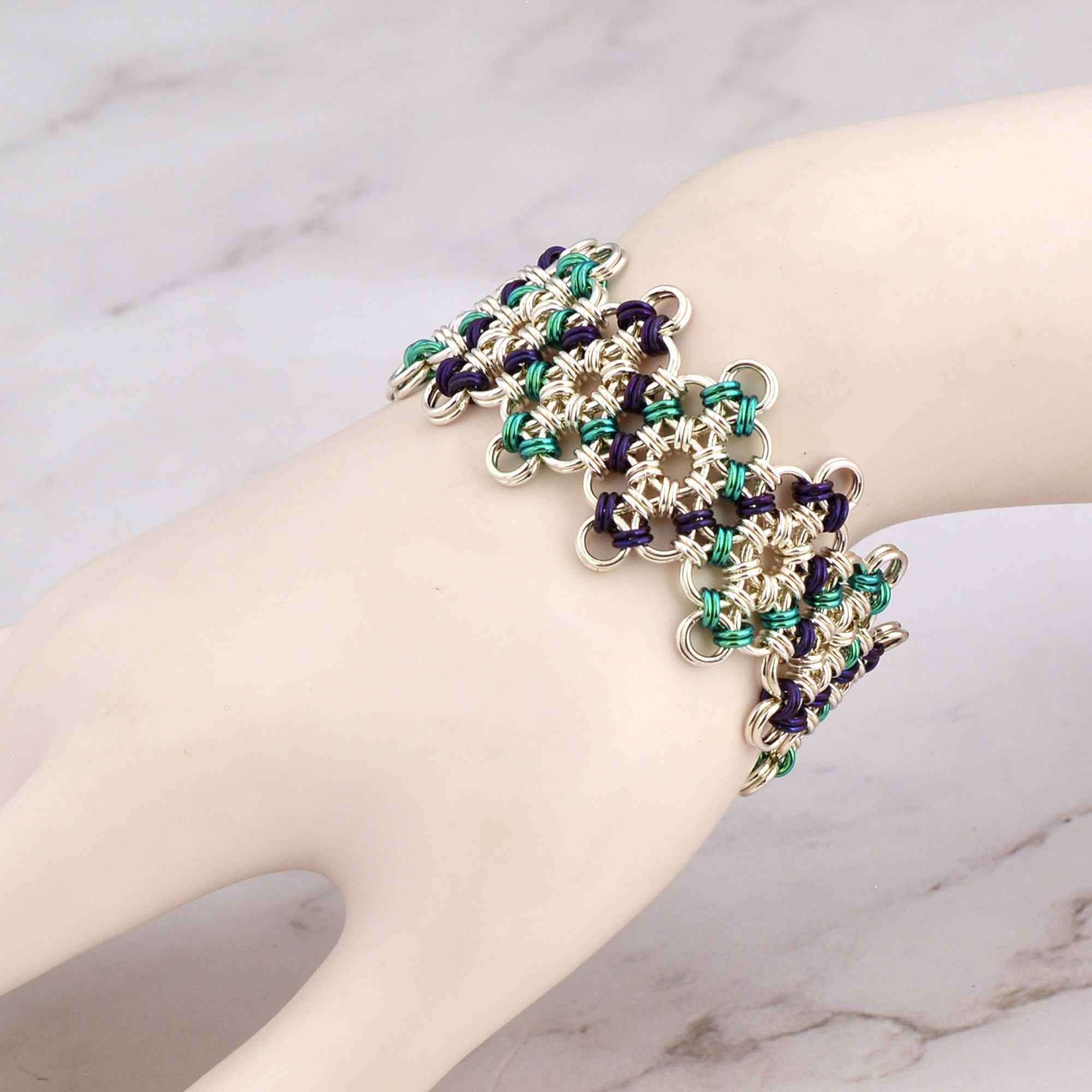SALE: Japanese Diamond Bracelet - Green and Plum - Small (6.75")