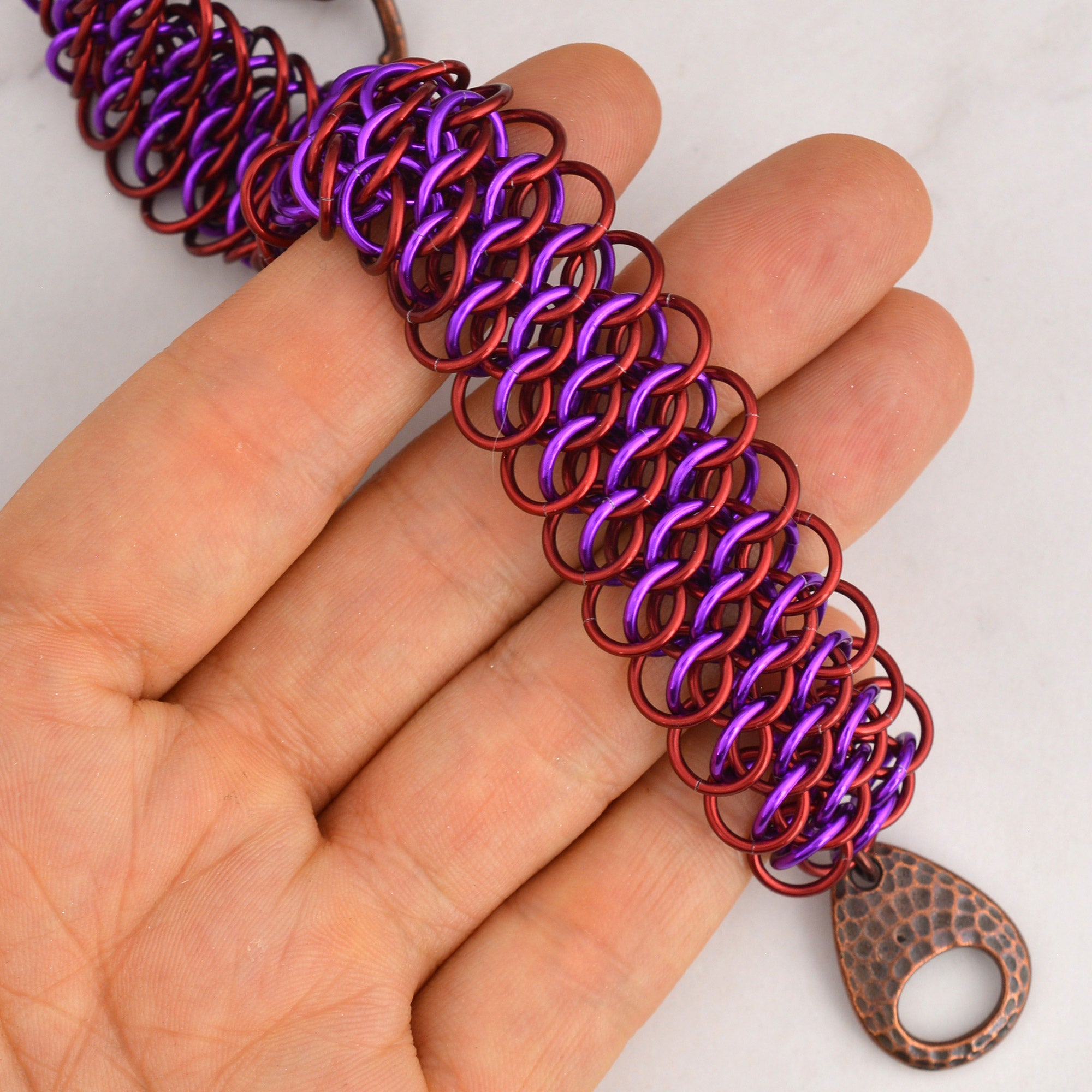 SALE: Persian Sheet Cuff in Red & Violet - Large (8.25")