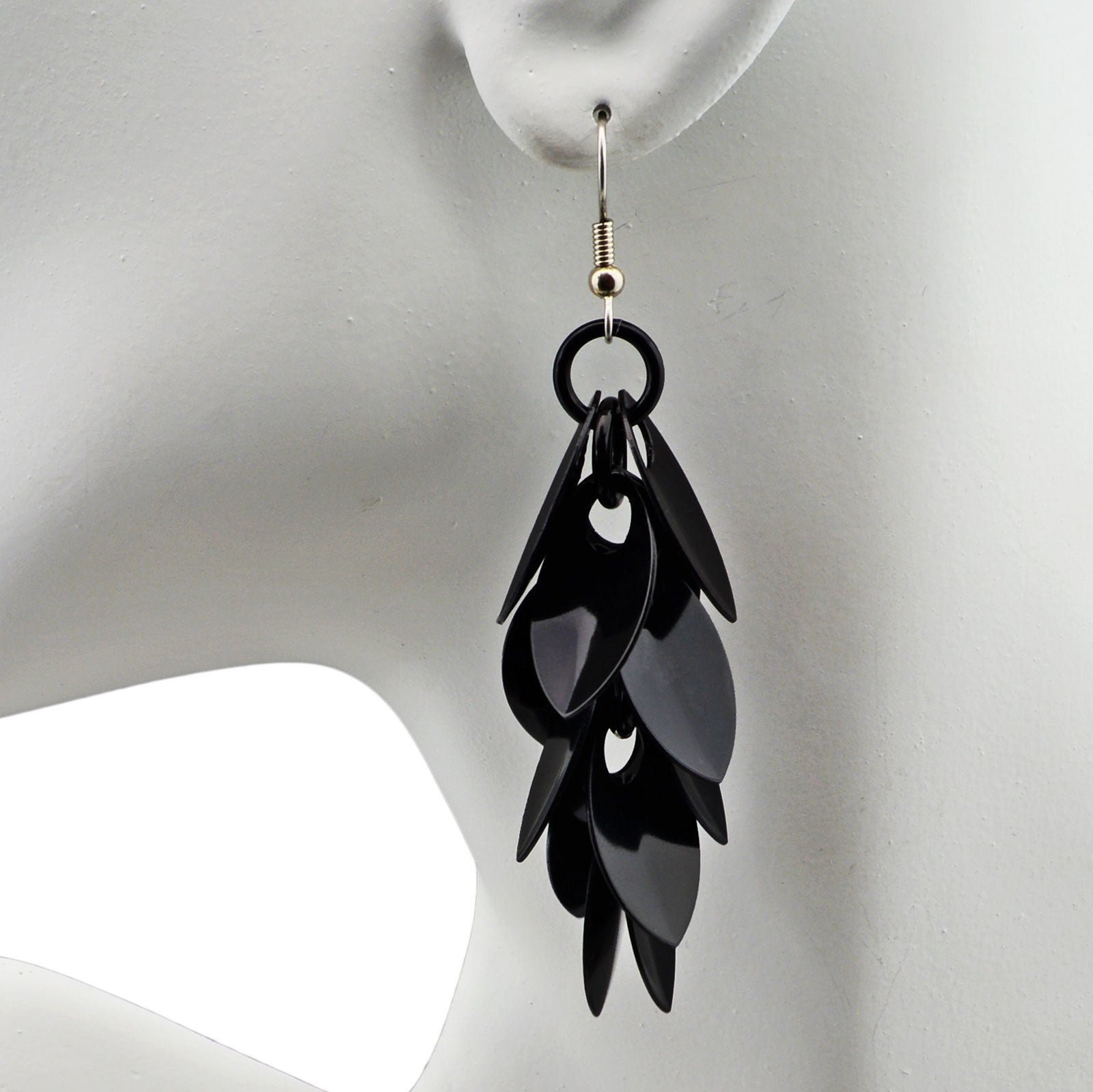 Cascading Leaves Long Earrings - Black