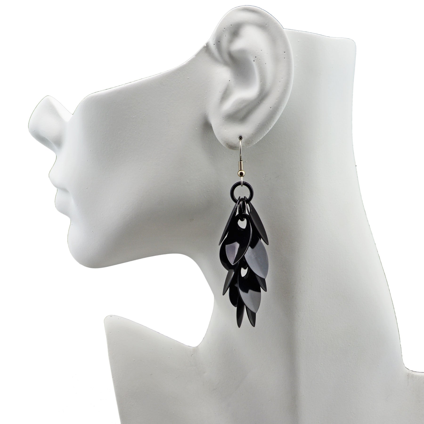 Cascading Leaves Long Earrings - Black