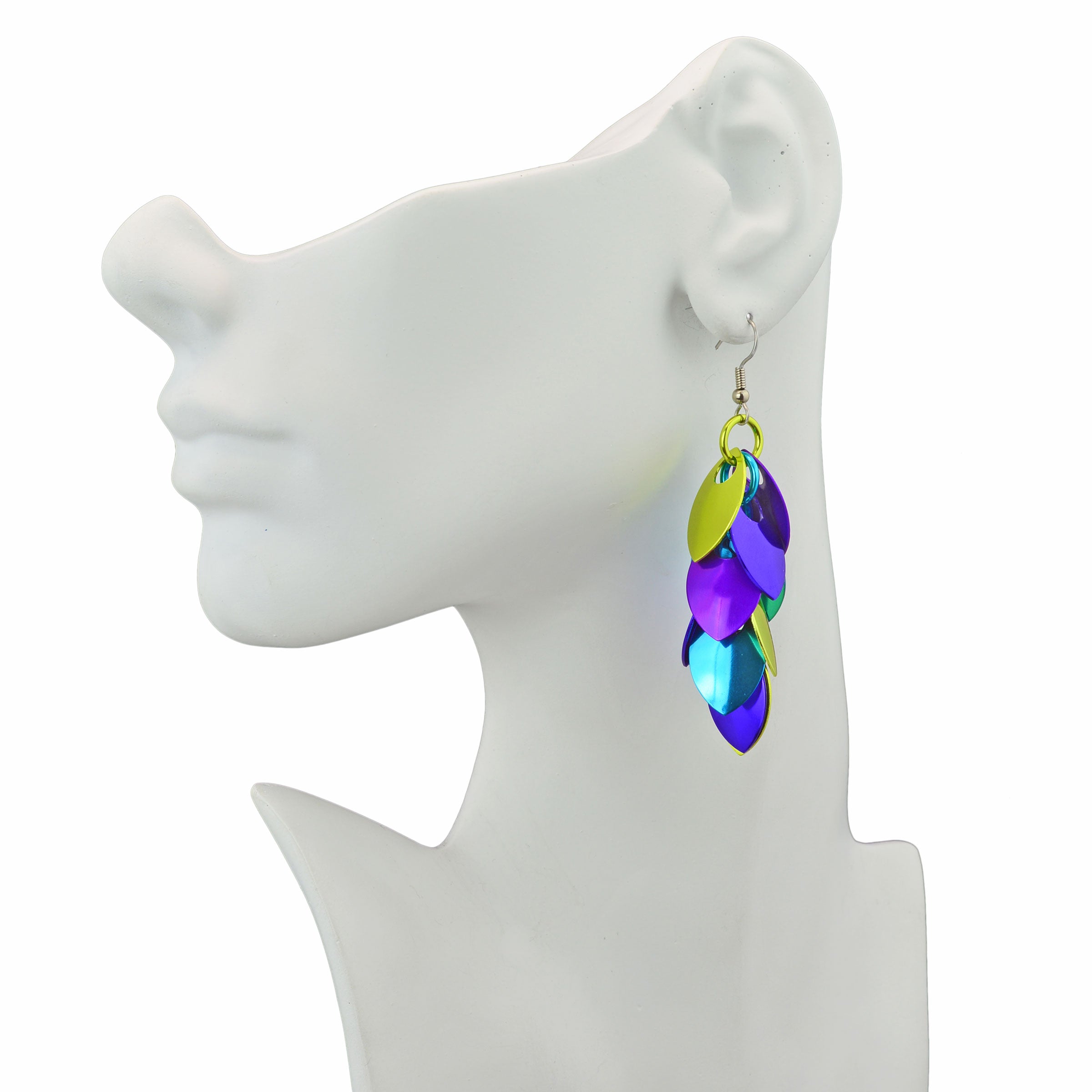 Long Feathered Earrings - Peacock