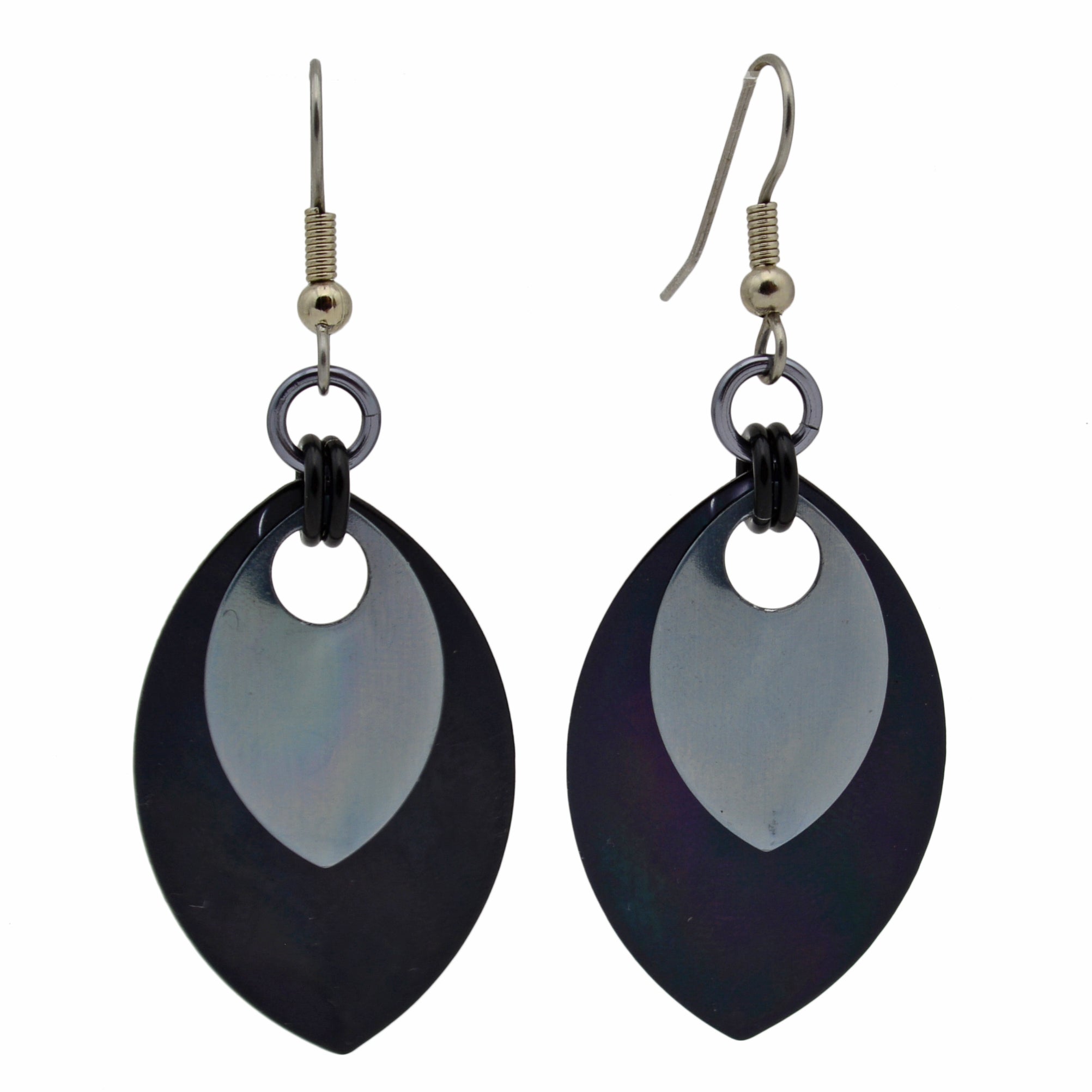 Double Leaf Earrings - Black & Grey