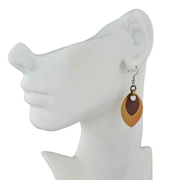 Double Leaf Earrings - Champagne & Brown