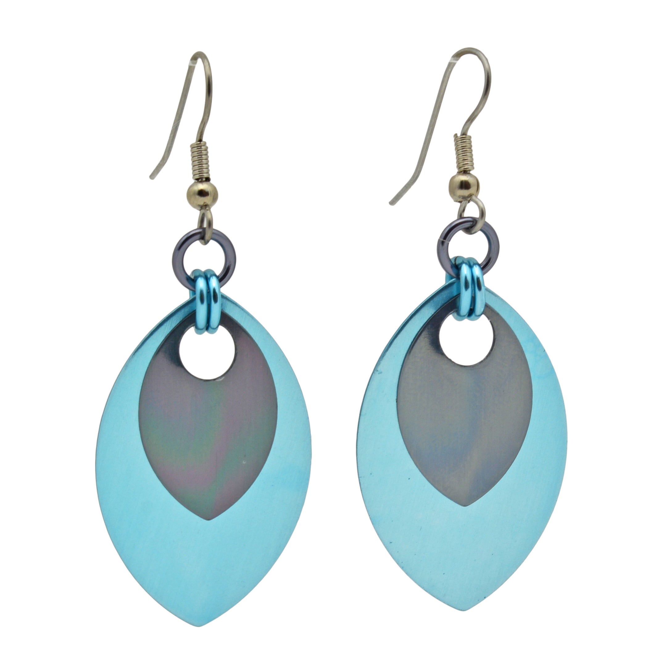 Double Leaf Earrings - Light Blue & Grey