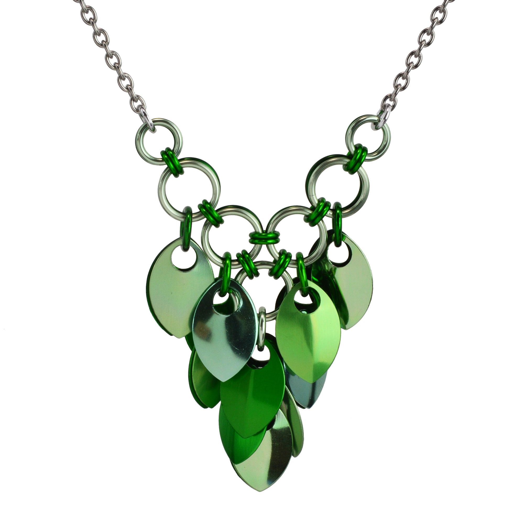 Cascading Leaves V Necklace - Greens