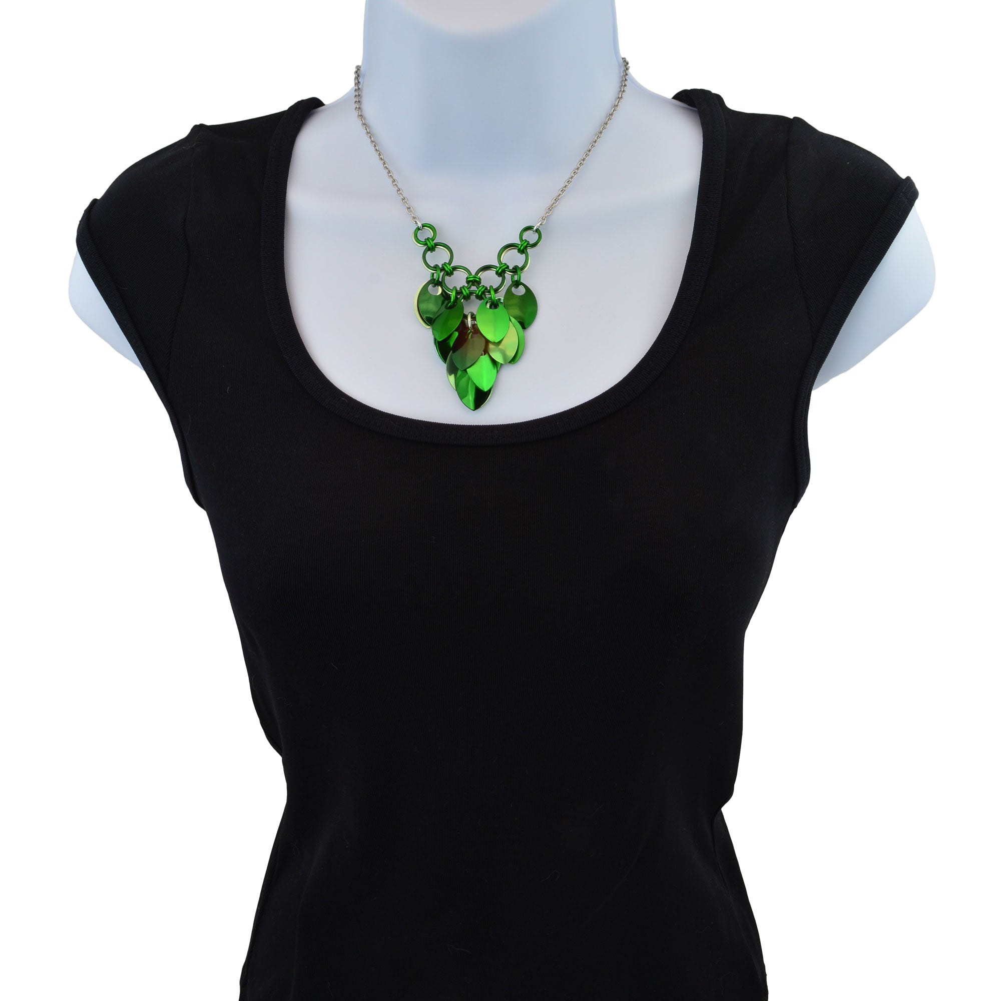 Cascading Leaves V Necklace - Greens
