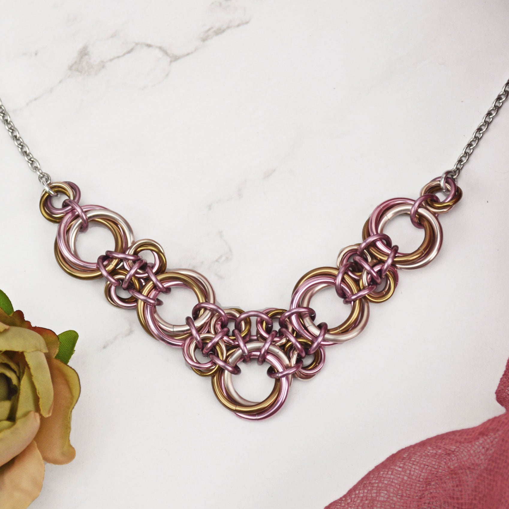 Knotted V Necklace - Vintage Rose