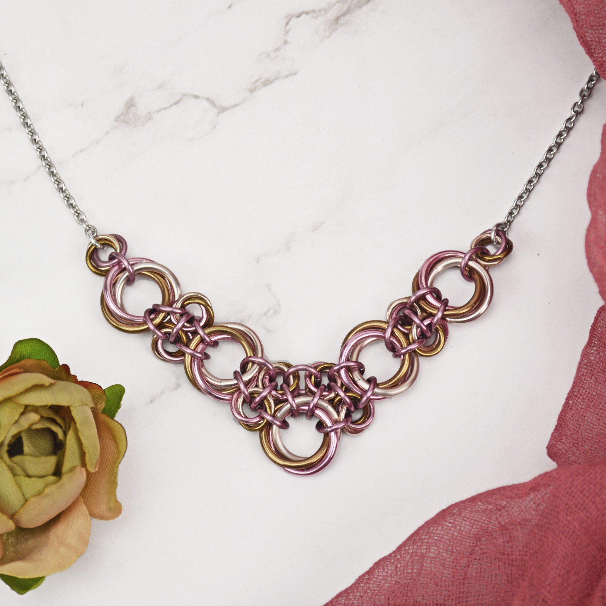 Knotted V Necklace - Vintage Rose