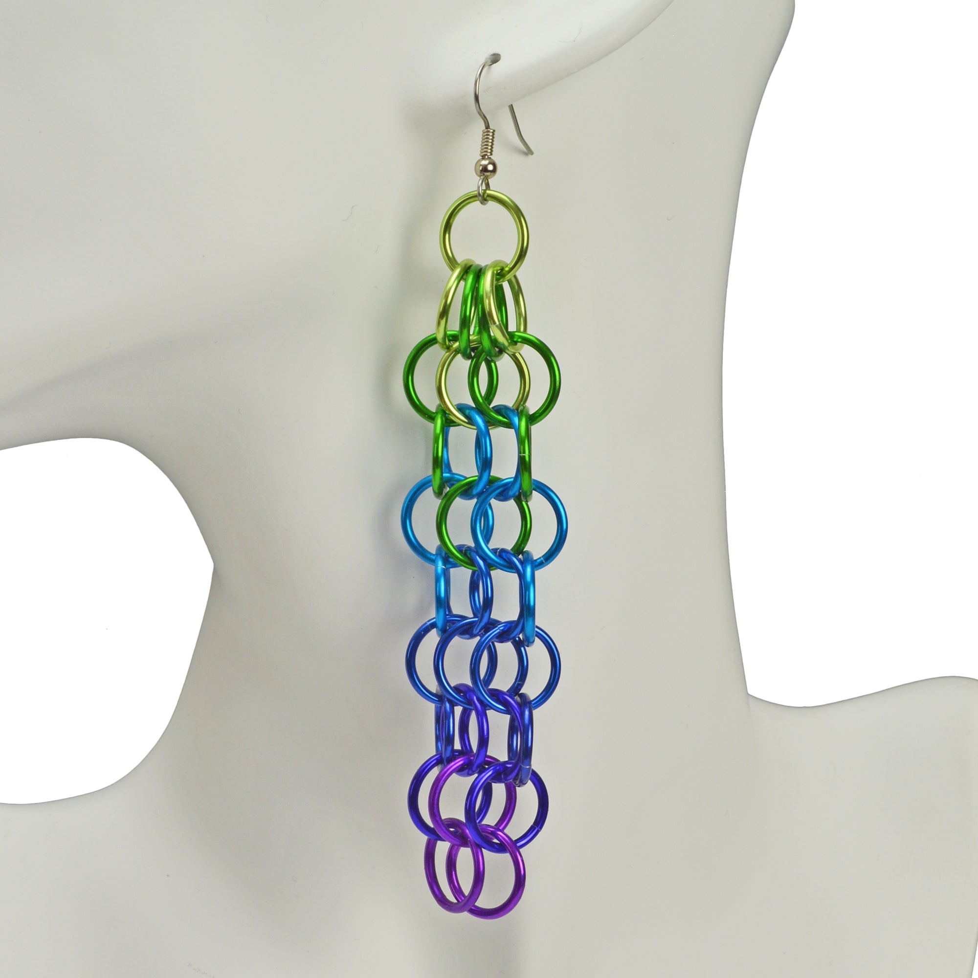 Long Mesh Earrings - Peacock