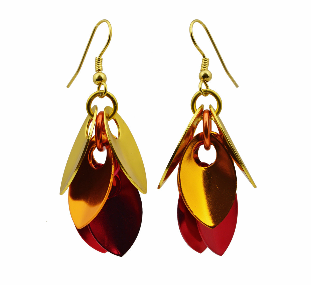 Cascading Leaves Short Earrings - Flame