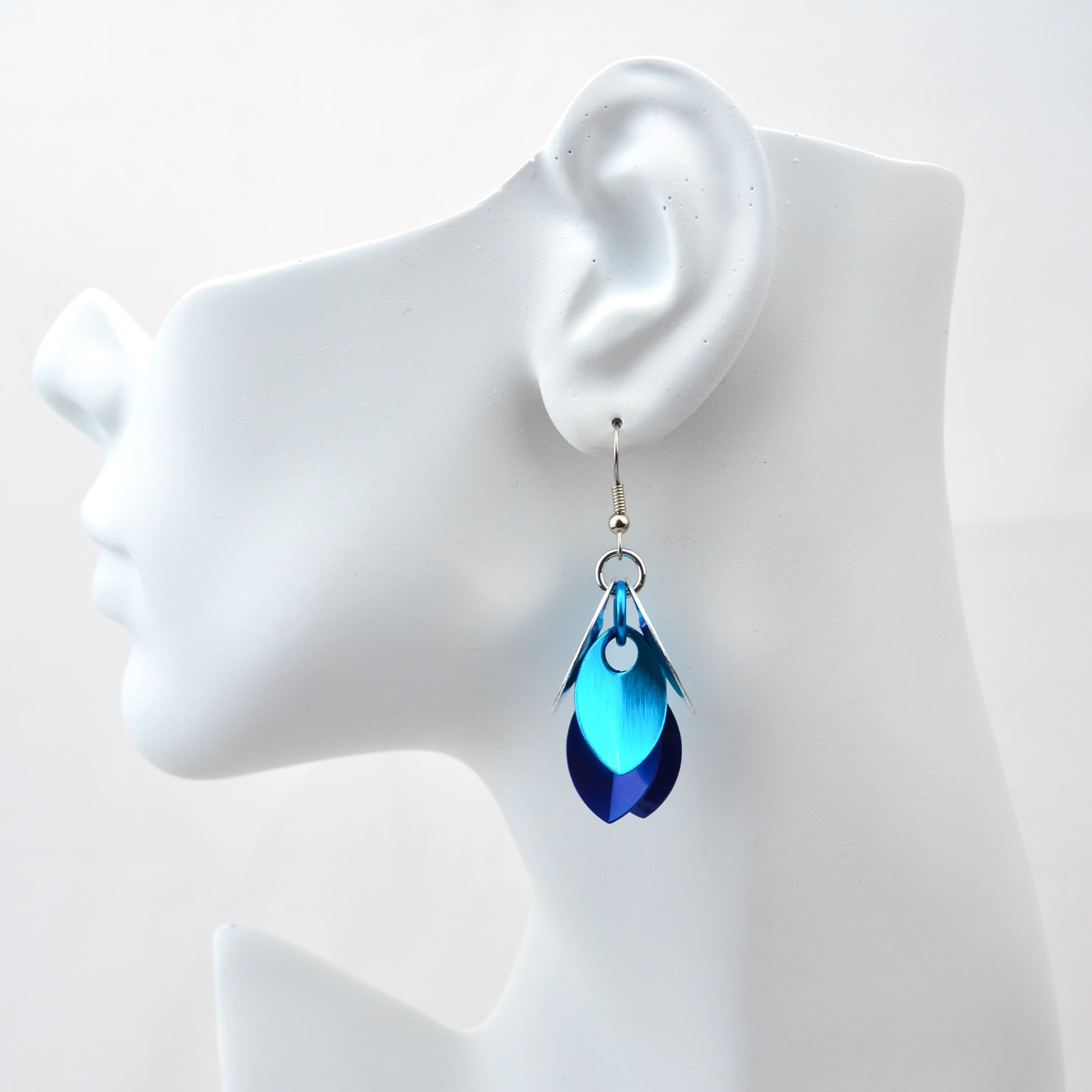Cascading Leaves Short Earrings - Sky