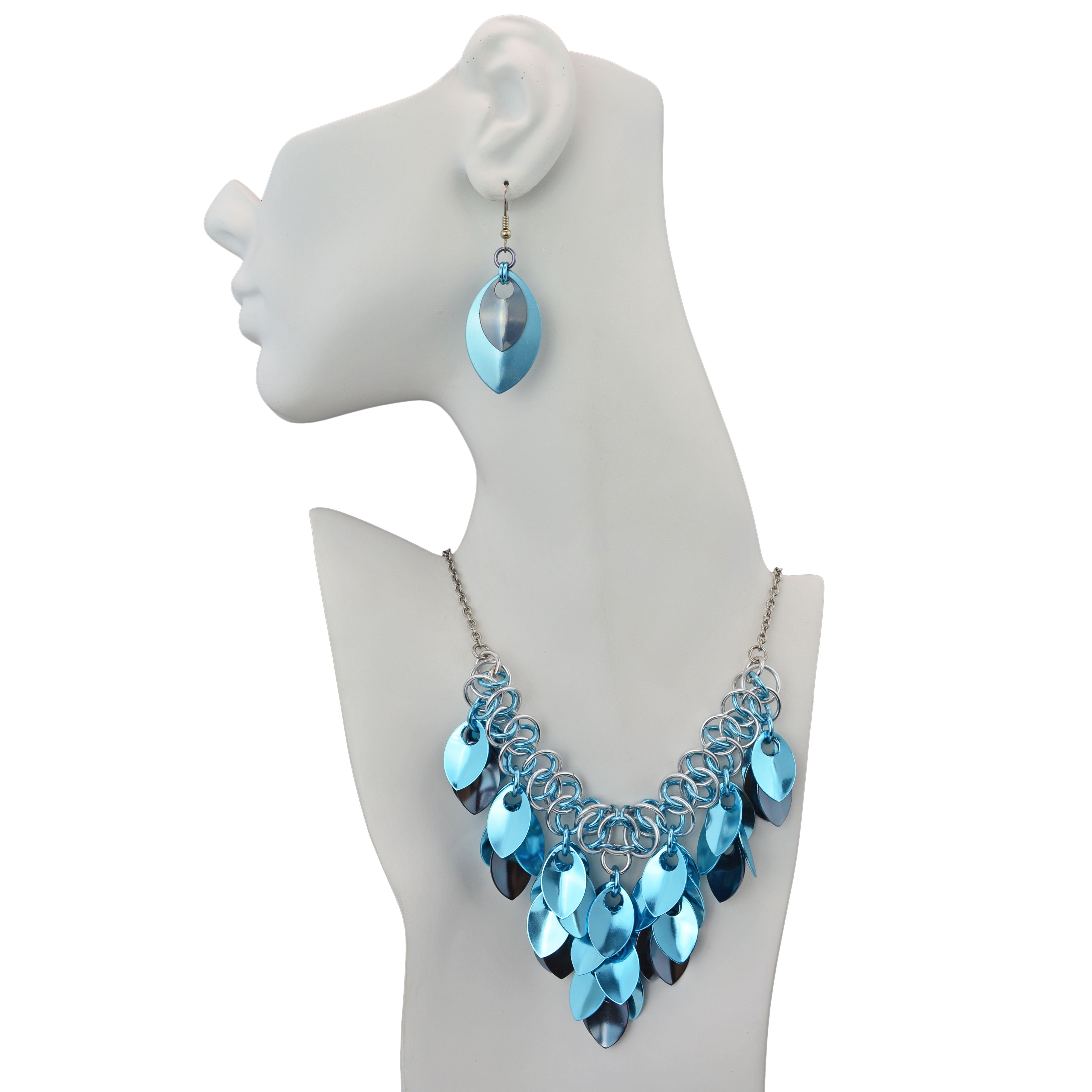 Double Leaf Earrings - Light Blue & Grey
