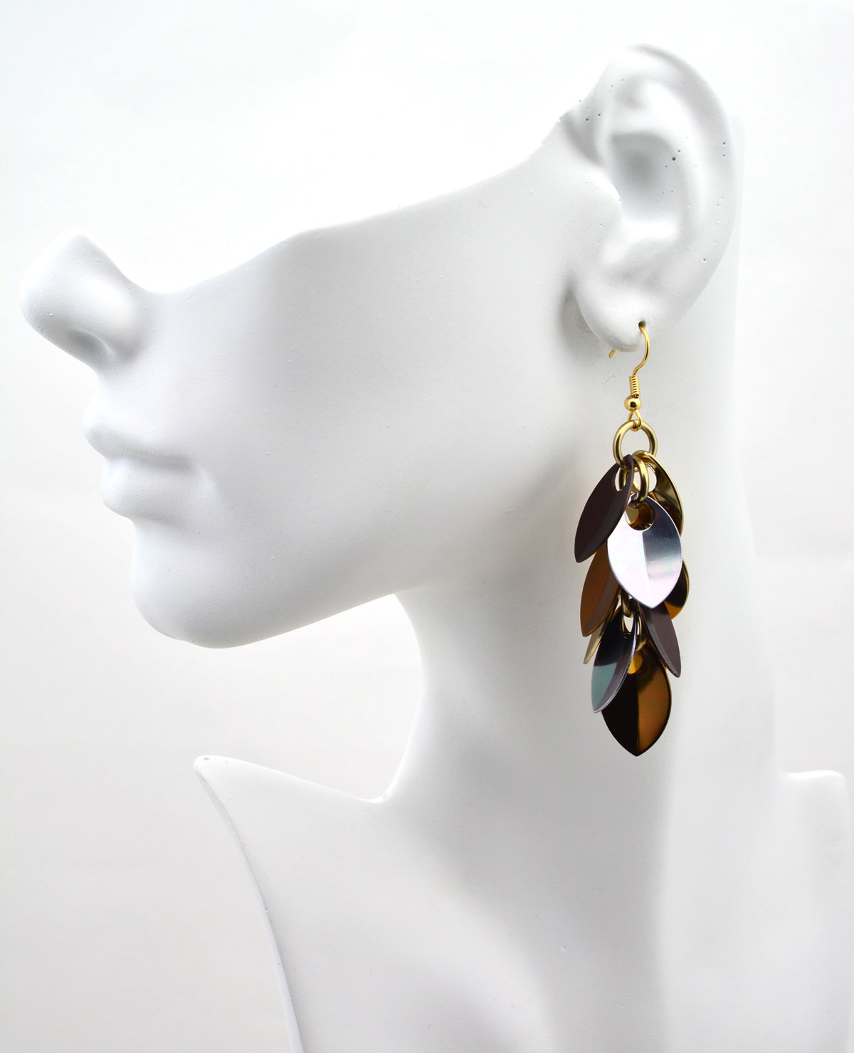 Cascading Leaves Long Earrings - Brown Metallic Mix
