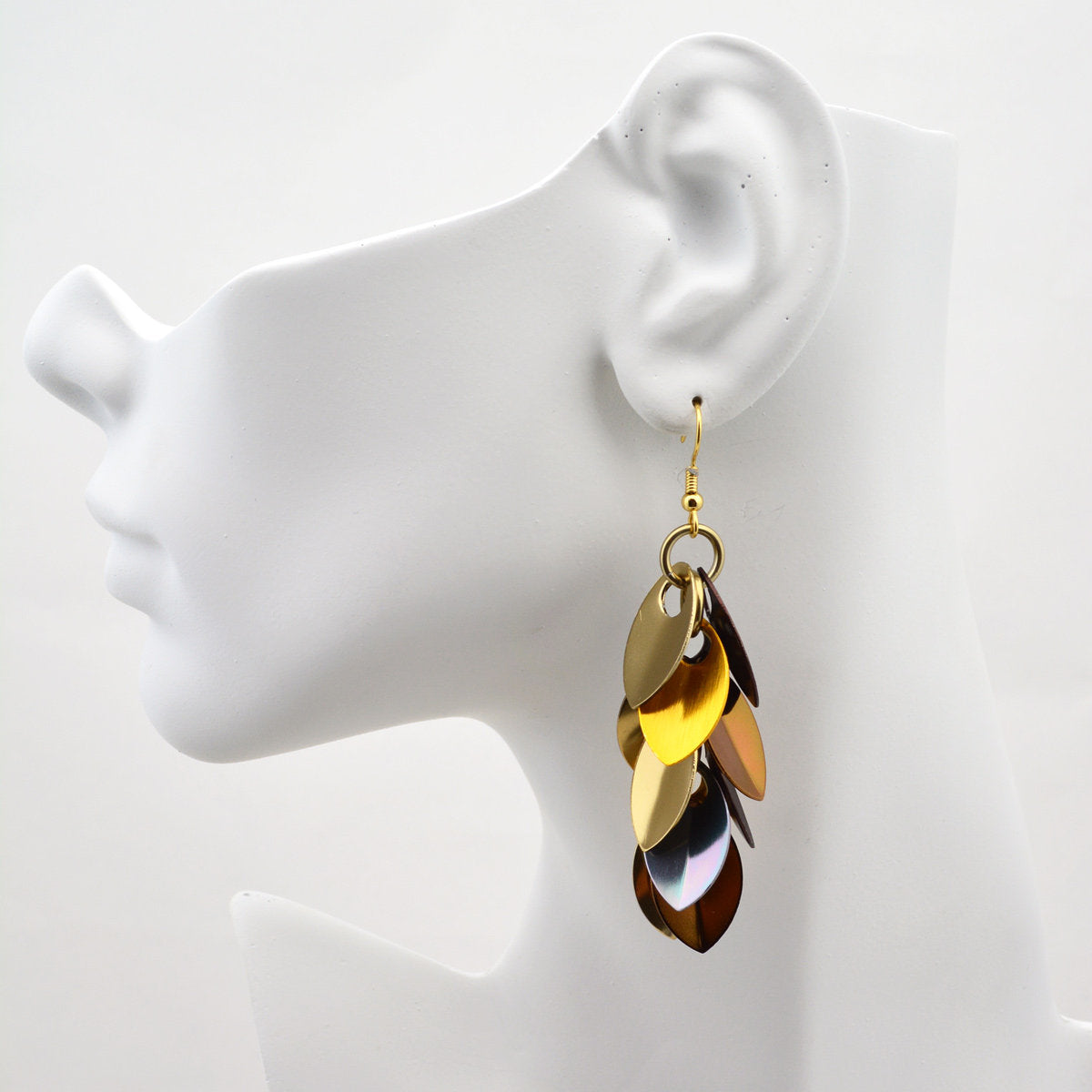 Cascading Leaves Long Earrings - Brown Metallic Mix