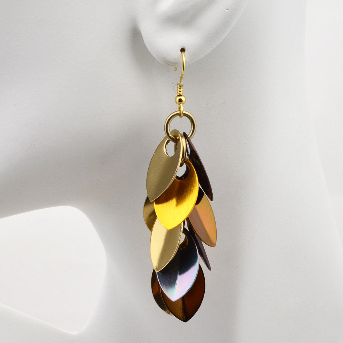 Cascading Leaves Long Earrings - Brown Metallic Mix