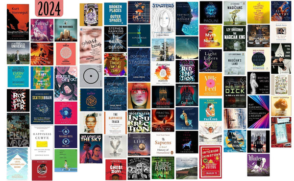 Collage showcasing 78 book covers, with 2024 in upper left