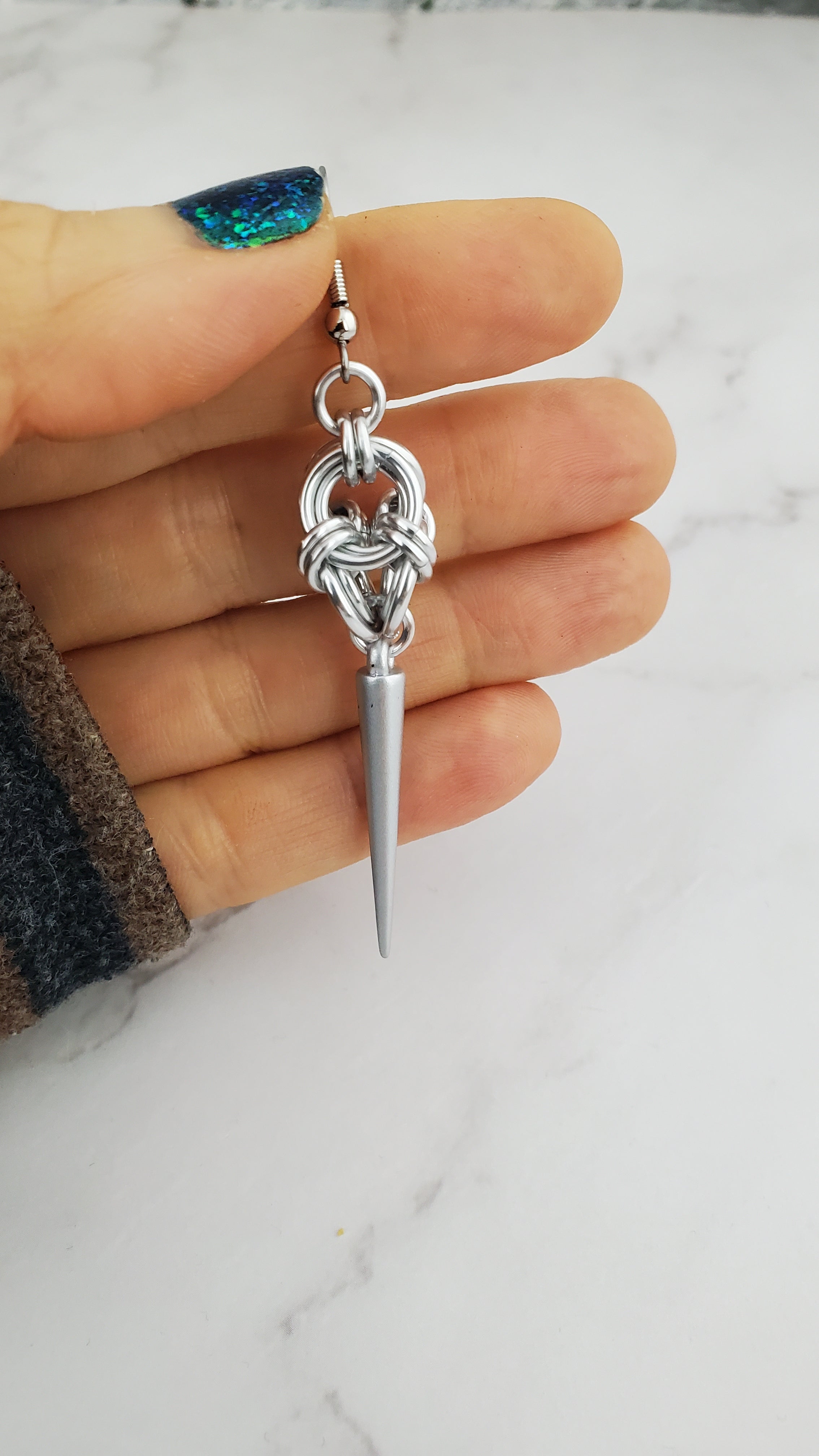 RESERVED: Polyhedron Earrings - Water with Black Spike