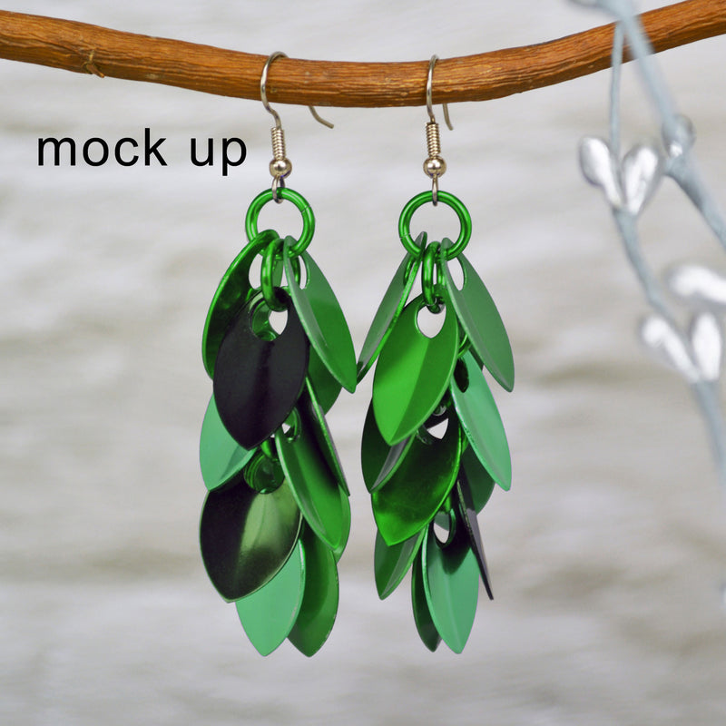 RESERVED: Cascading Leaves Long Earrings - Shades of Green