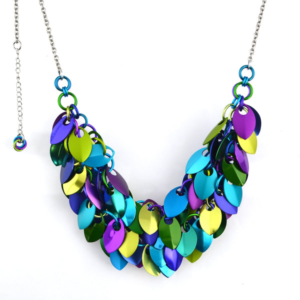 Cascading Leaves Double Strand Necklace - Peacock