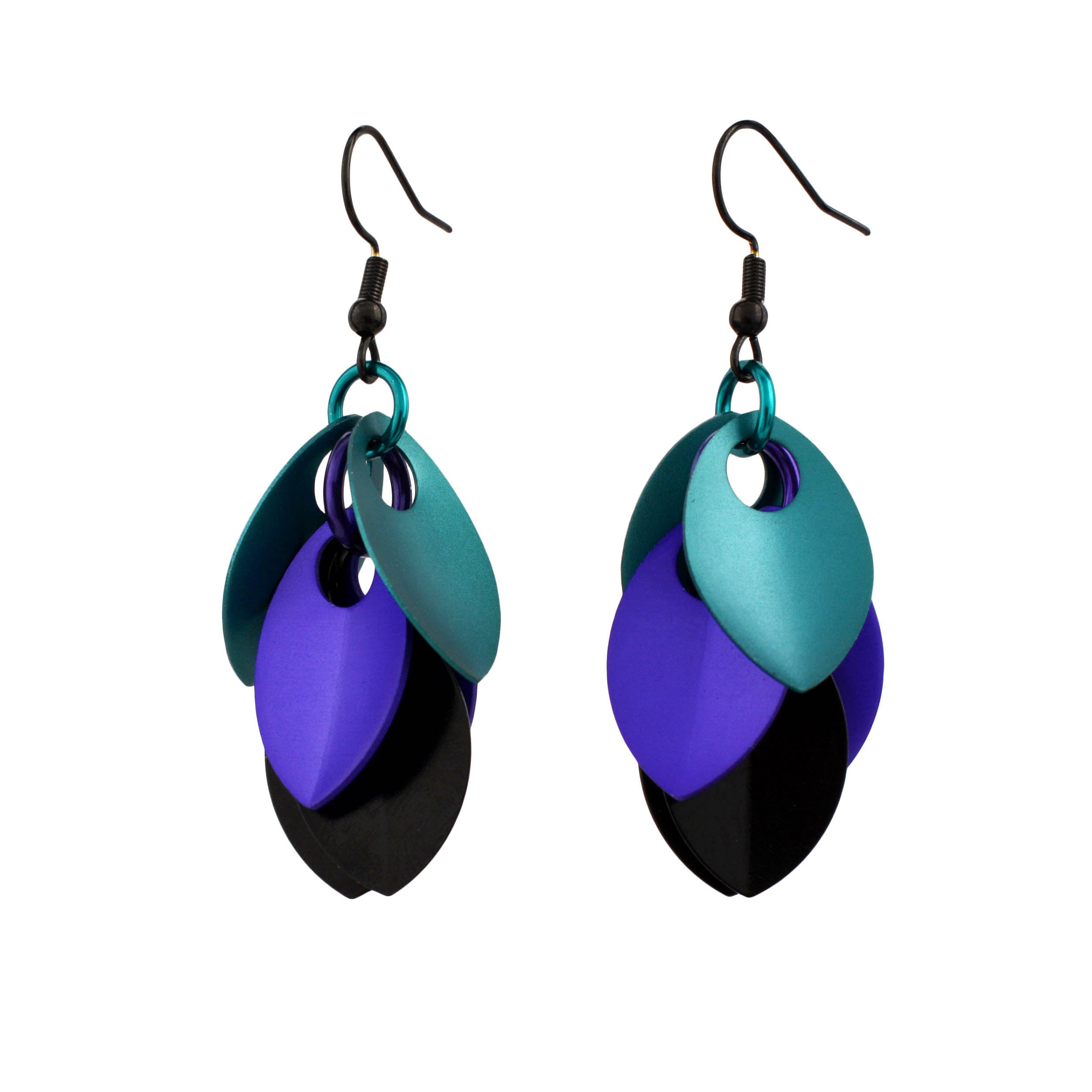 Cascading Leaves Short Earrings - Dark Mermaid