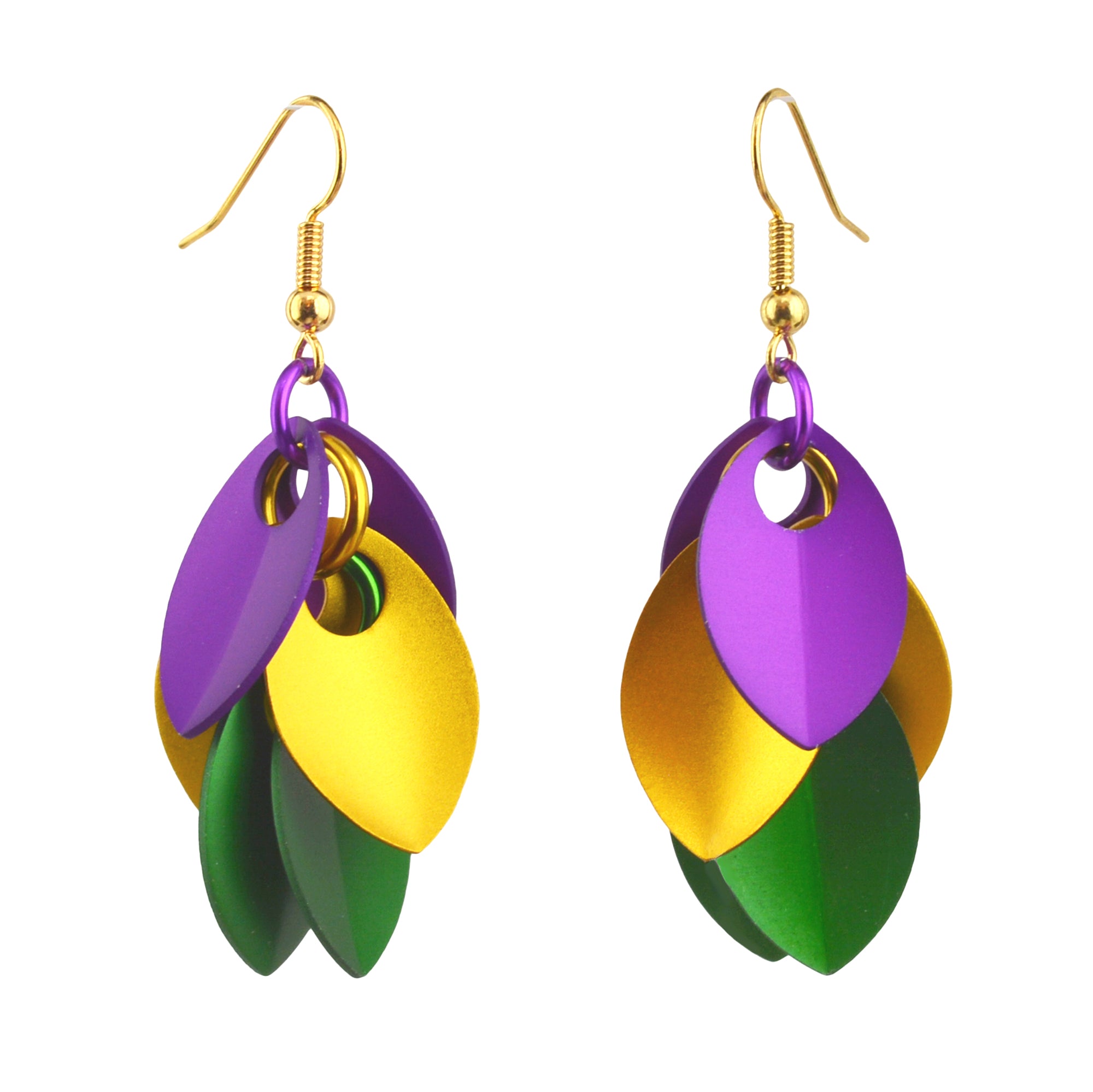 Mardi Gras Cascading Leaves Short Earrings