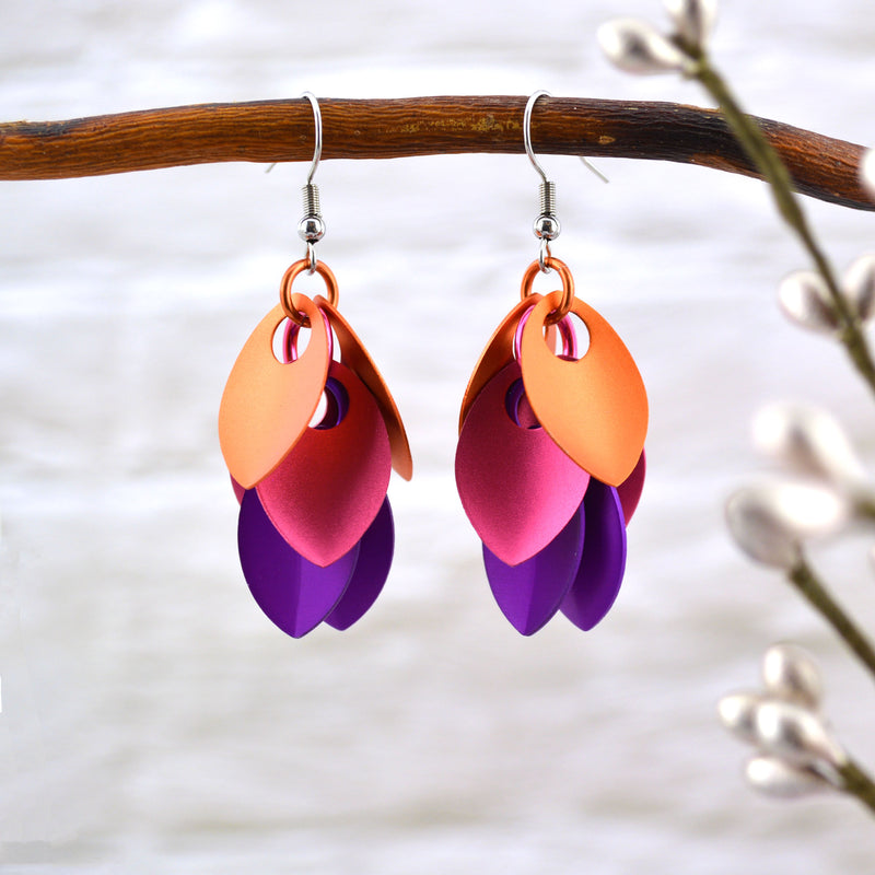 Cascading Leaves Short Earrings - Pink Sunrise