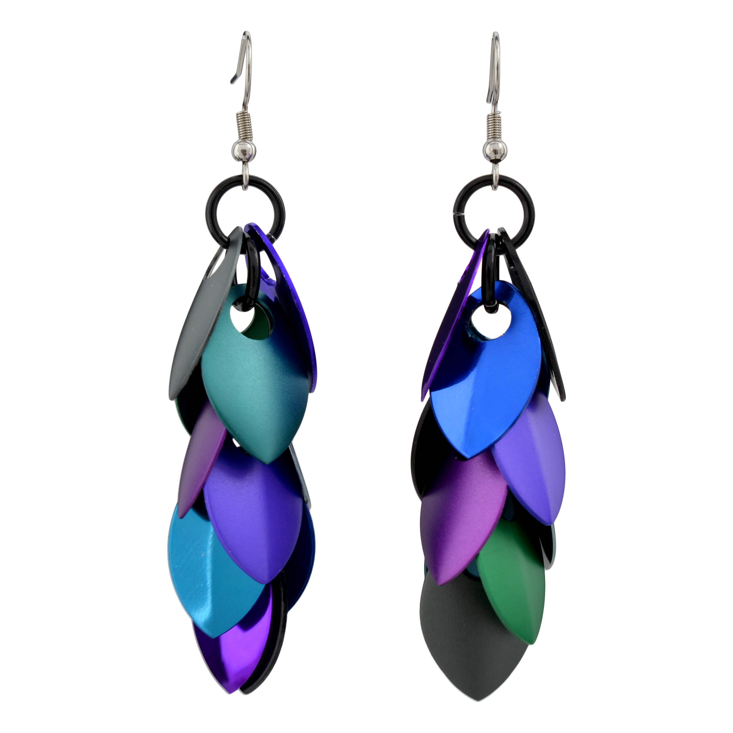 Long Feathered Earrings - Dark Mermaid